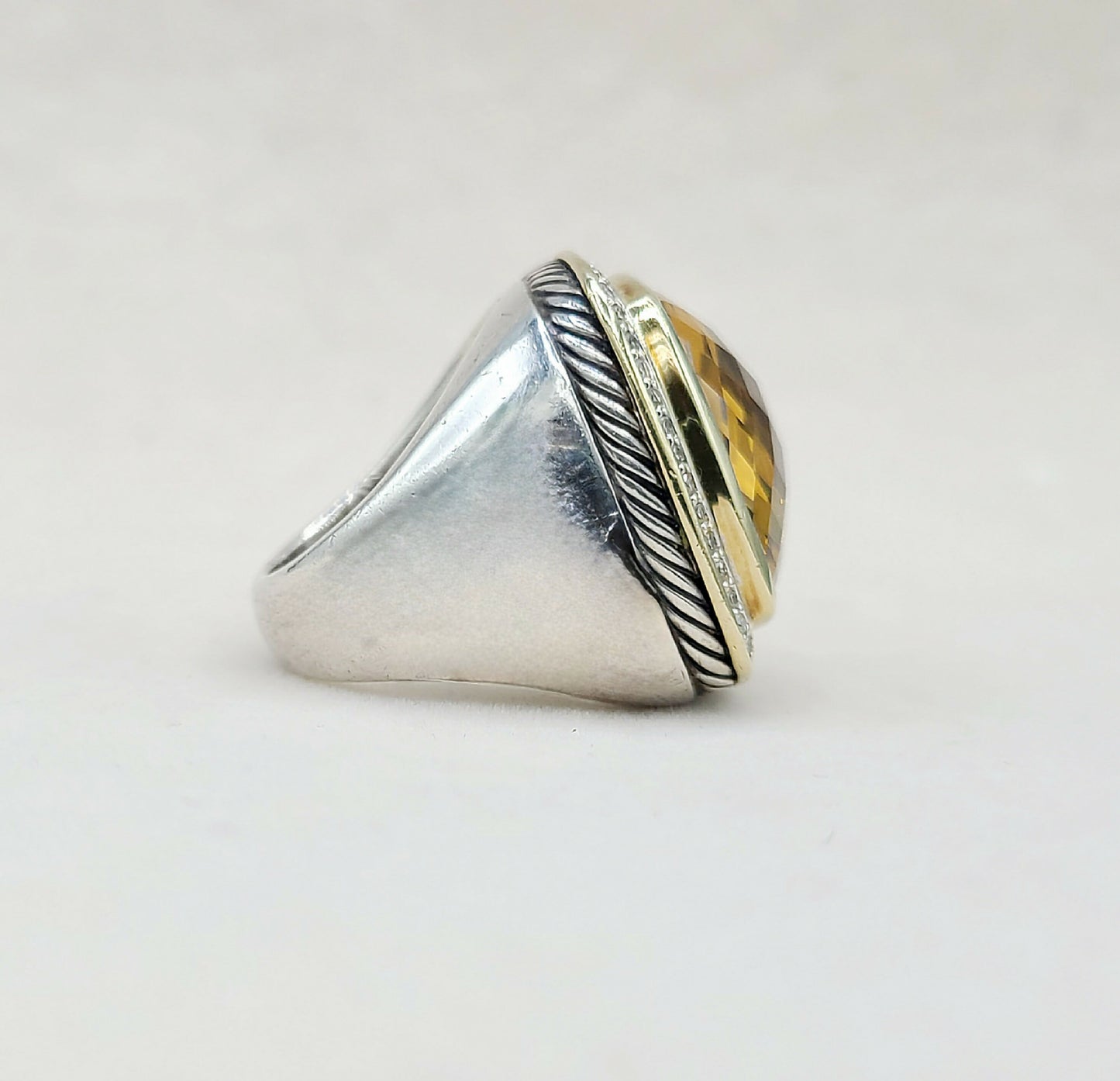 David Yurman Albion 20mm Citrine Diamond Ring With Gold