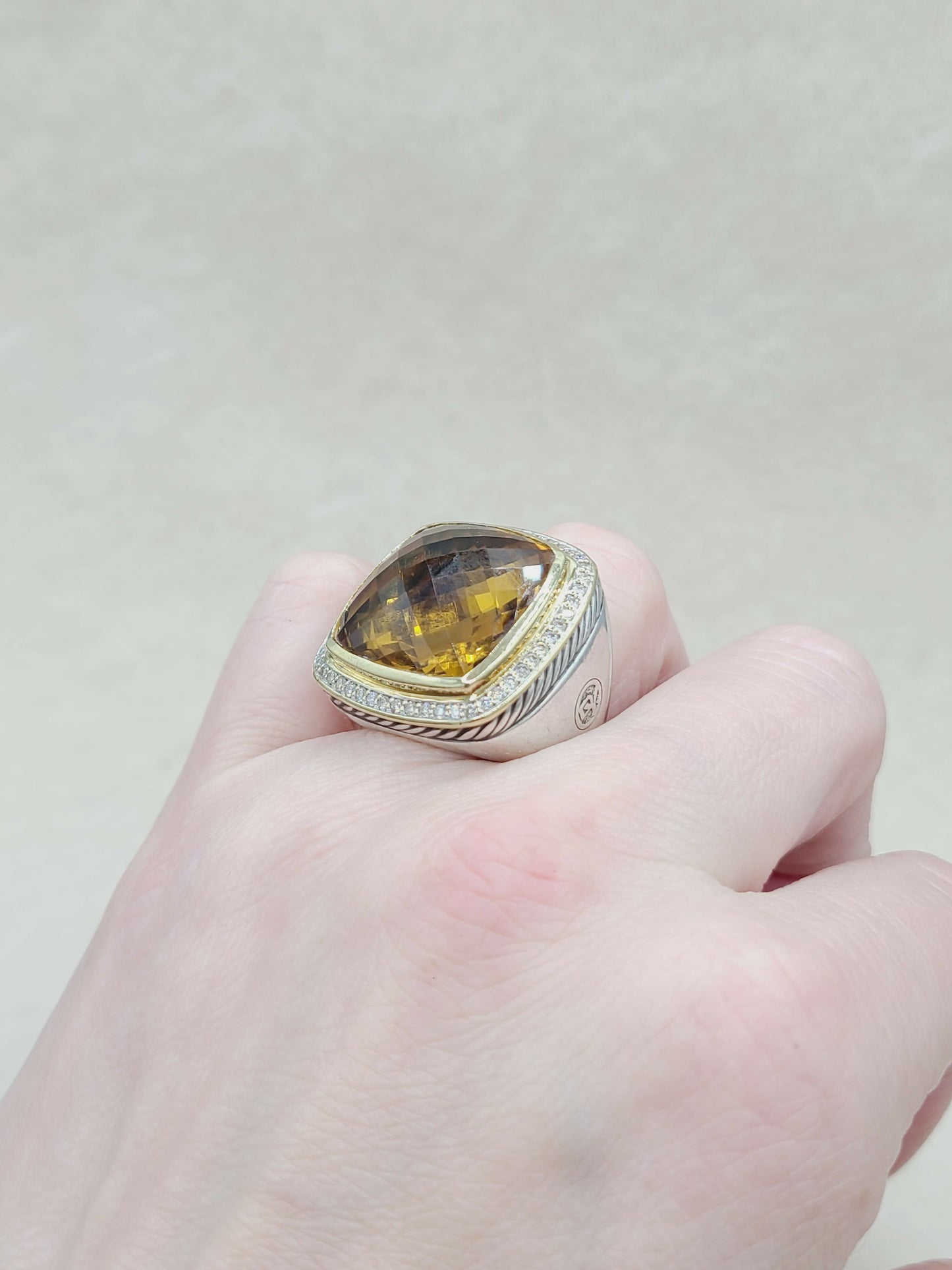 David Yurman Albion 20mm Citrine Diamond Ring With Gold