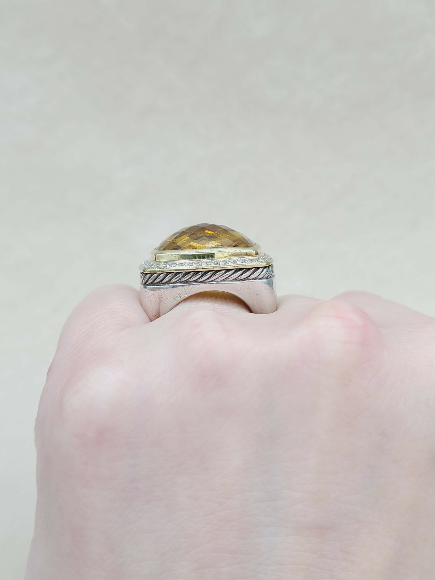 David Yurman Albion 20mm Citrine Diamond Ring With Gold