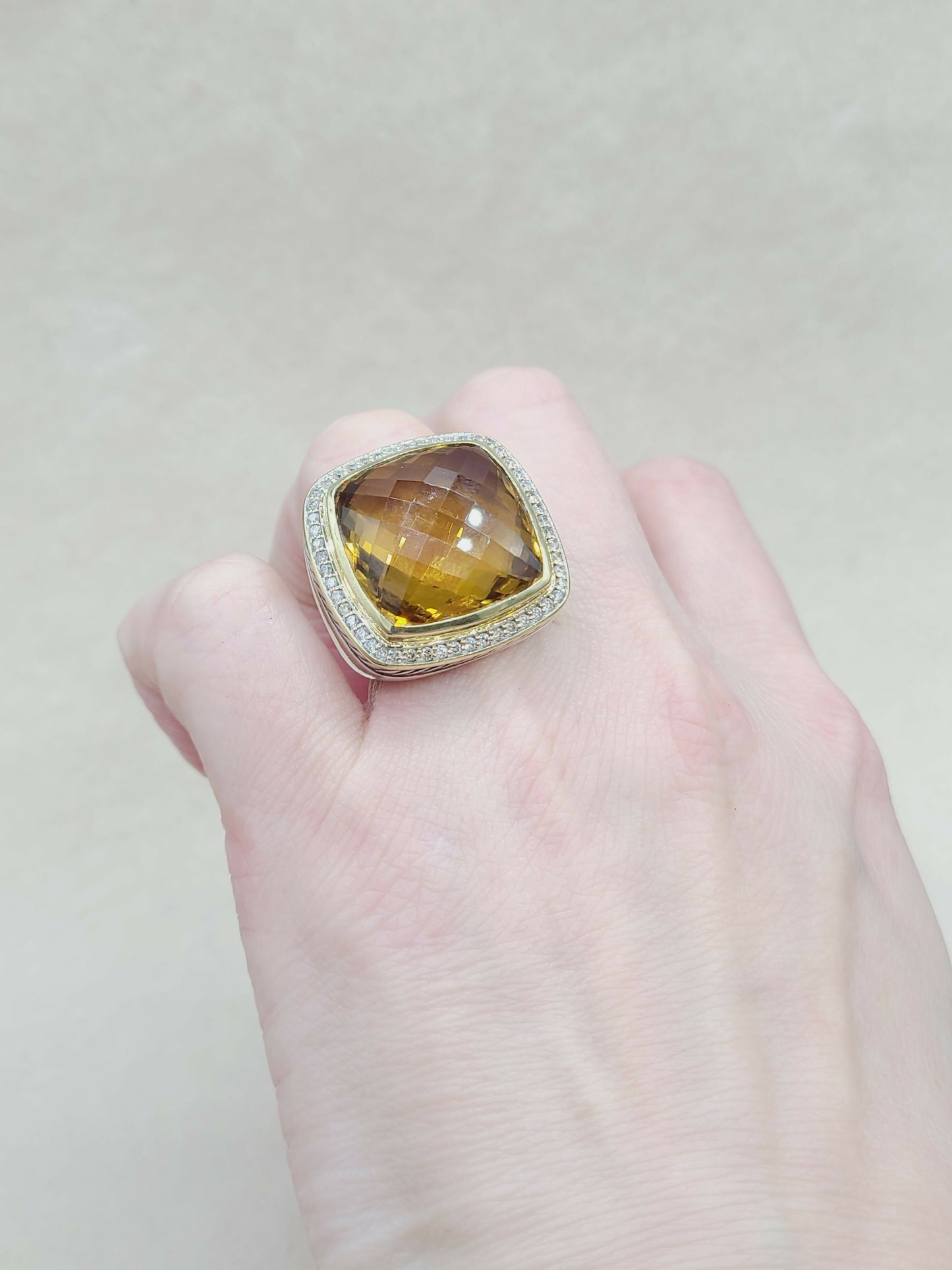 David Yurman Albion 20mm Citrine Diamond Ring With Gold