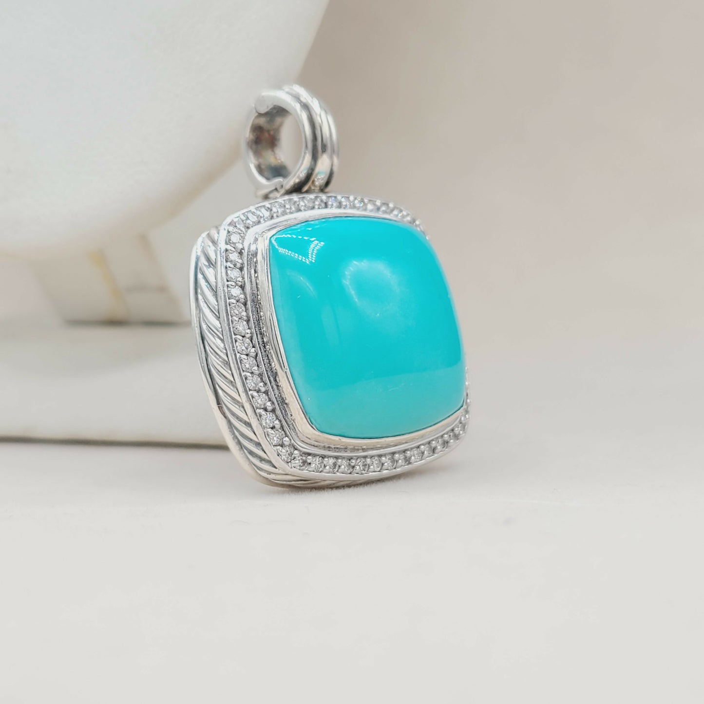 David Yurman Albion 20mm Turquoise Diamond Pendant Certified Pre-Owned #