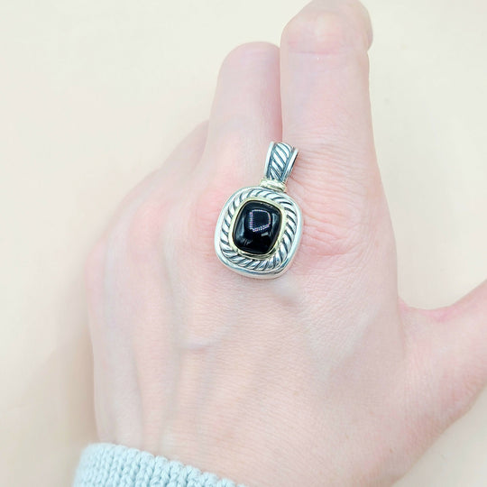 David Yurman Albion Black Onyx Silver & 14k Pendant Enhancer