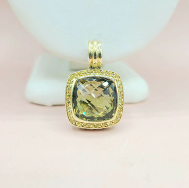 David Yurman Albion Pendant Enhancer Olive Citrine, Yellow Sapphire & Gold