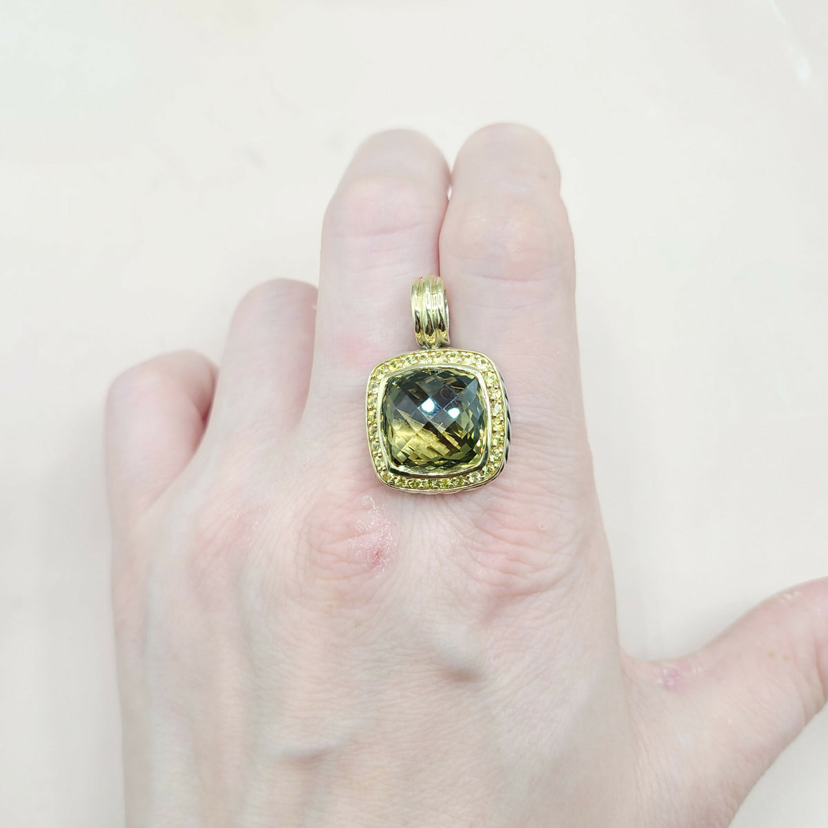 David Yurman Albion Pendant Enhancer Olive Citrine, Yellow Sapphire & Gold