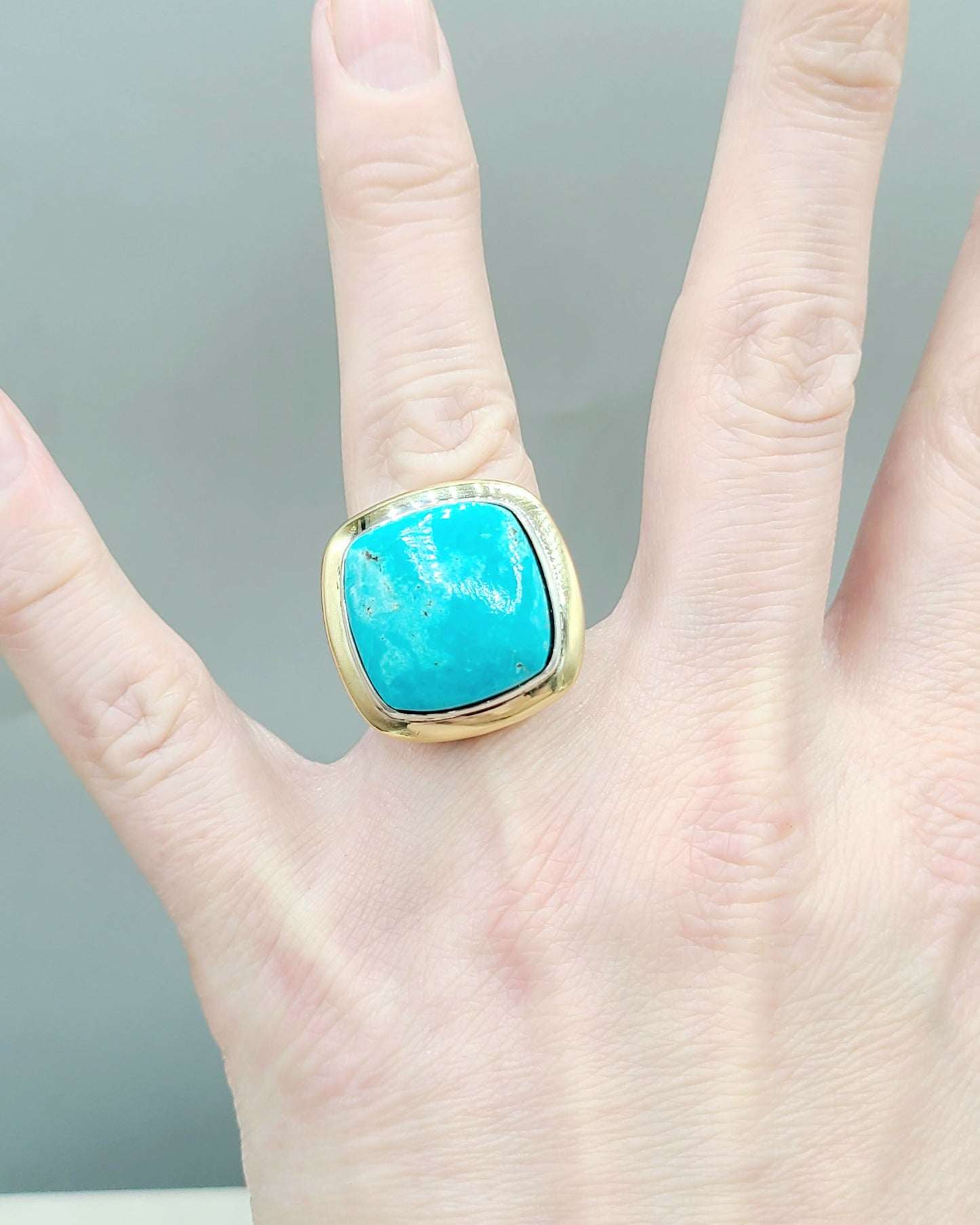 David Yurman Albion Statement Ring With Turquoise and Gold
