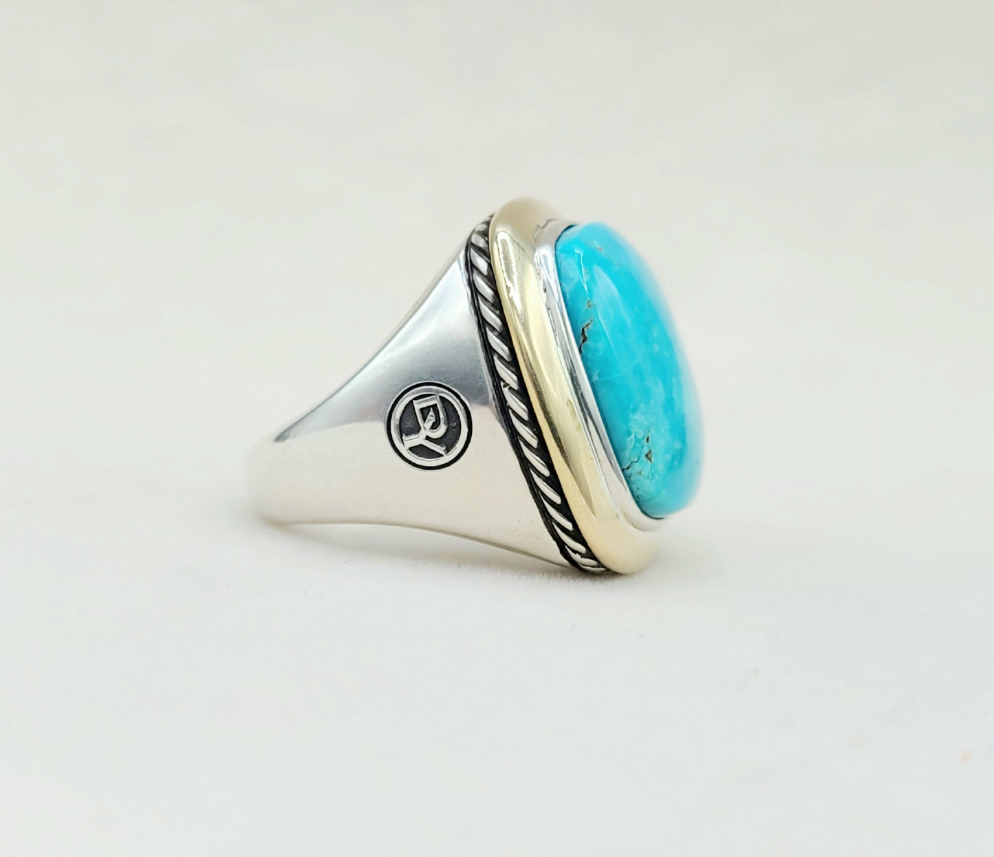 David Yurman Albion Statement Ring With Turquoise and Gold