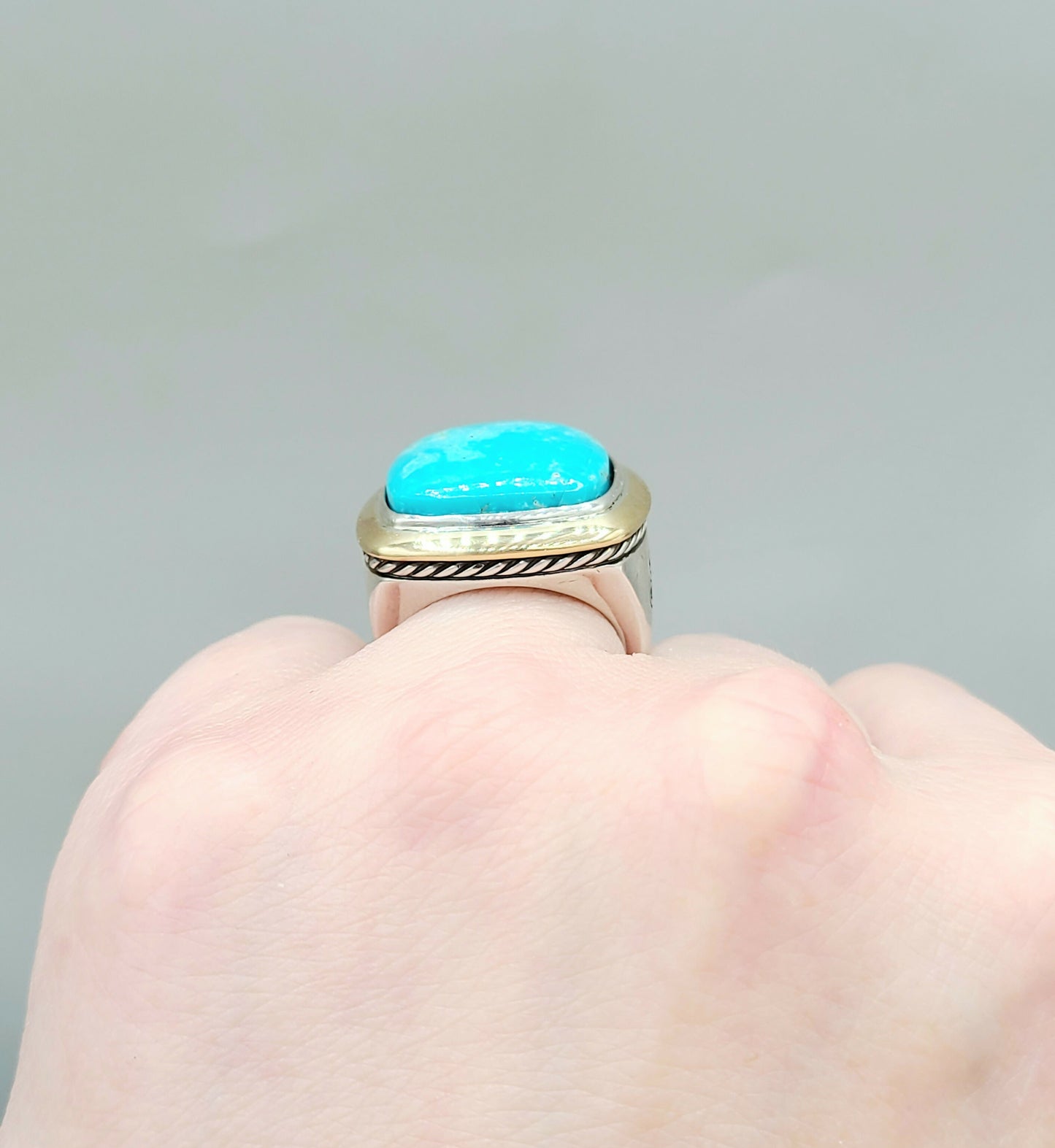 David Yurman Albion Statement Ring With Turquoise and Gold