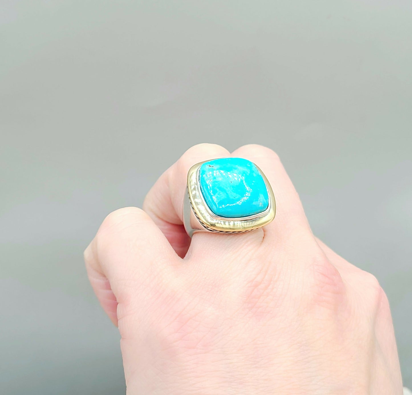 David Yurman Albion Statement Ring With Turquoise and Gold