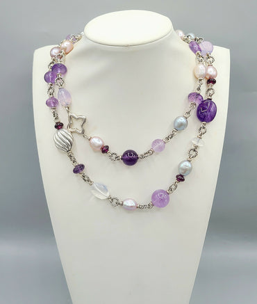 David Yurman Bijoux Pearl Amethyst Multi-Gemstone Station Necklace