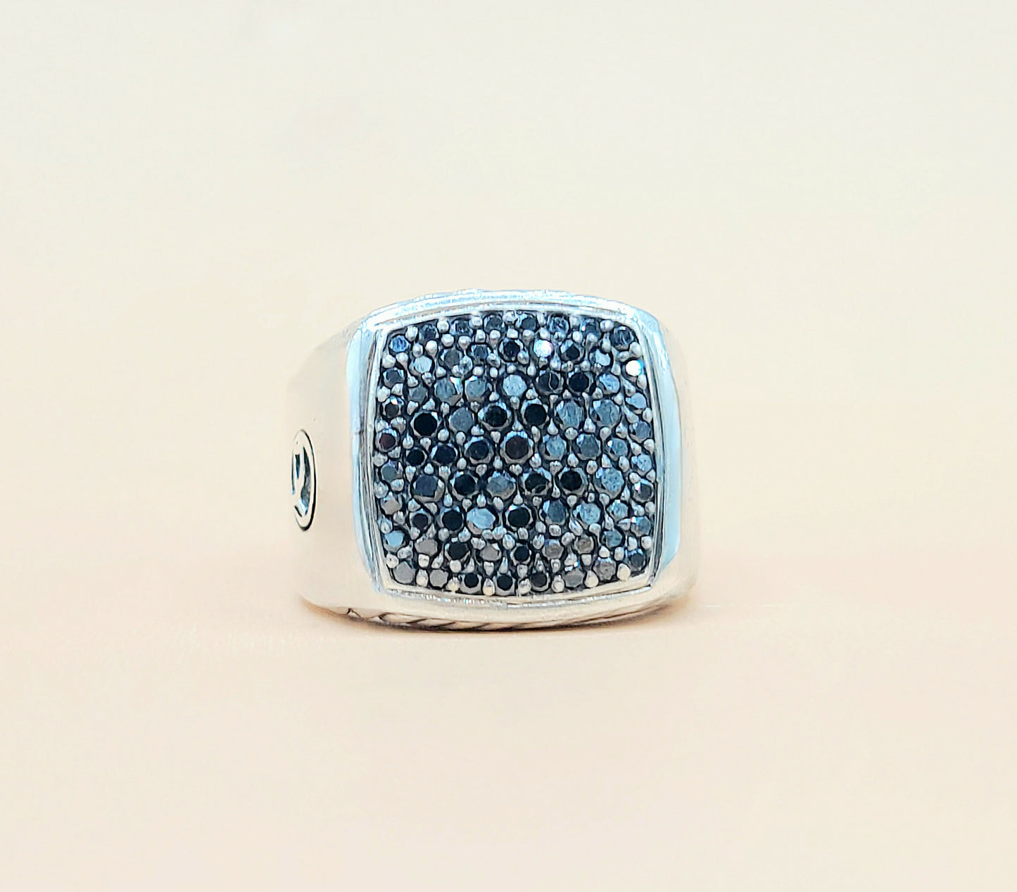 David Yurman Signet Black Diamond Ring Silver | Certified Pre-Owned AYW Luxury #