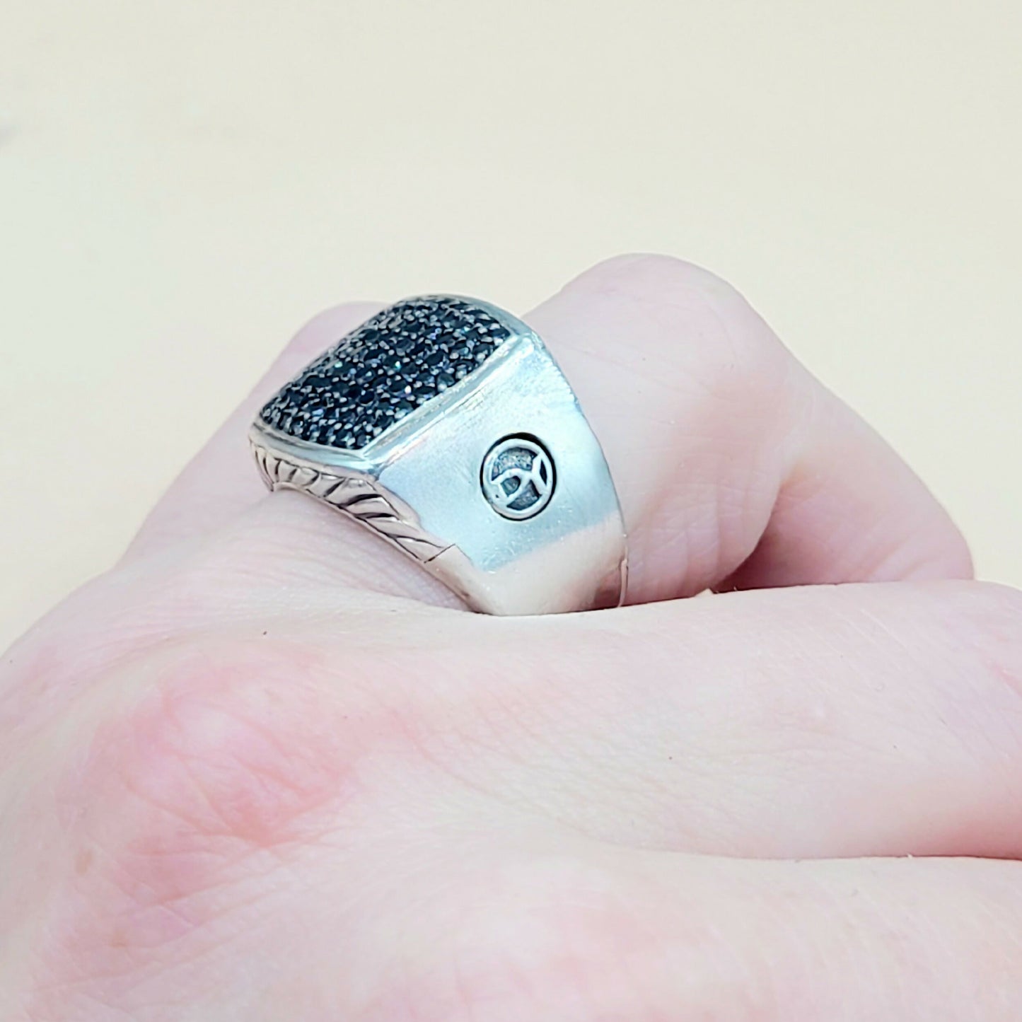 David Yurman Signet Black Diamond Ring Silver | Certified Pre-Owned AYW Luxury #