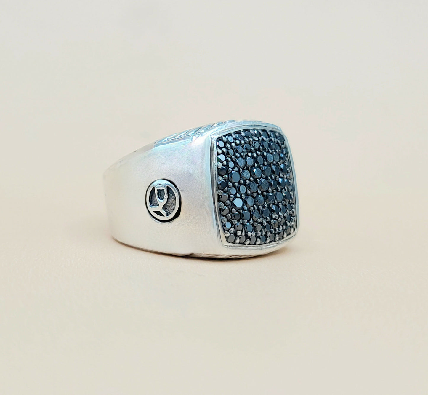 David Yurman Signet Black Diamond Ring Silver | Certified Pre-Owned AYW Luxury #