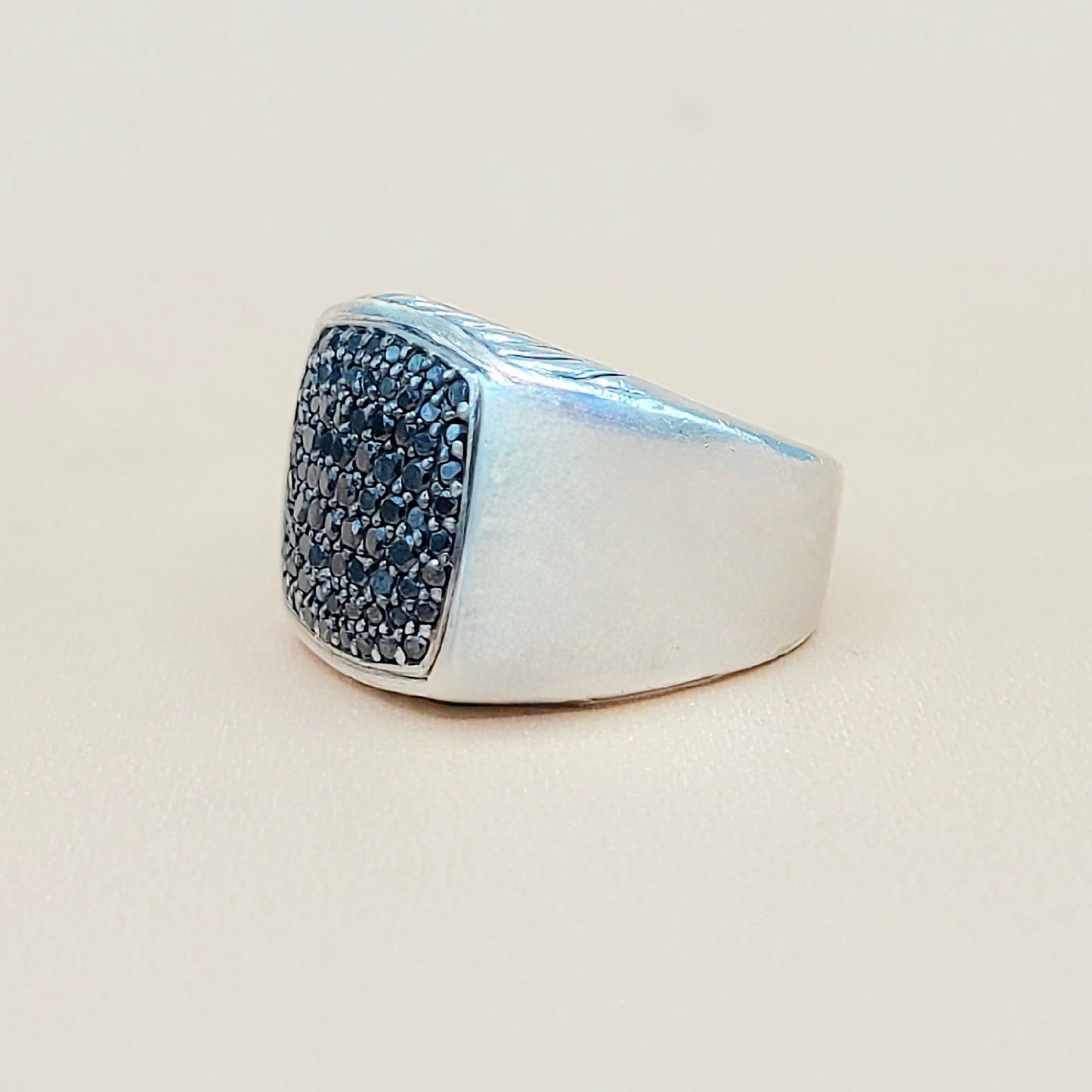 David Yurman Signet Black Diamond Ring Silver | Certified Pre-Owned AYW Luxury #