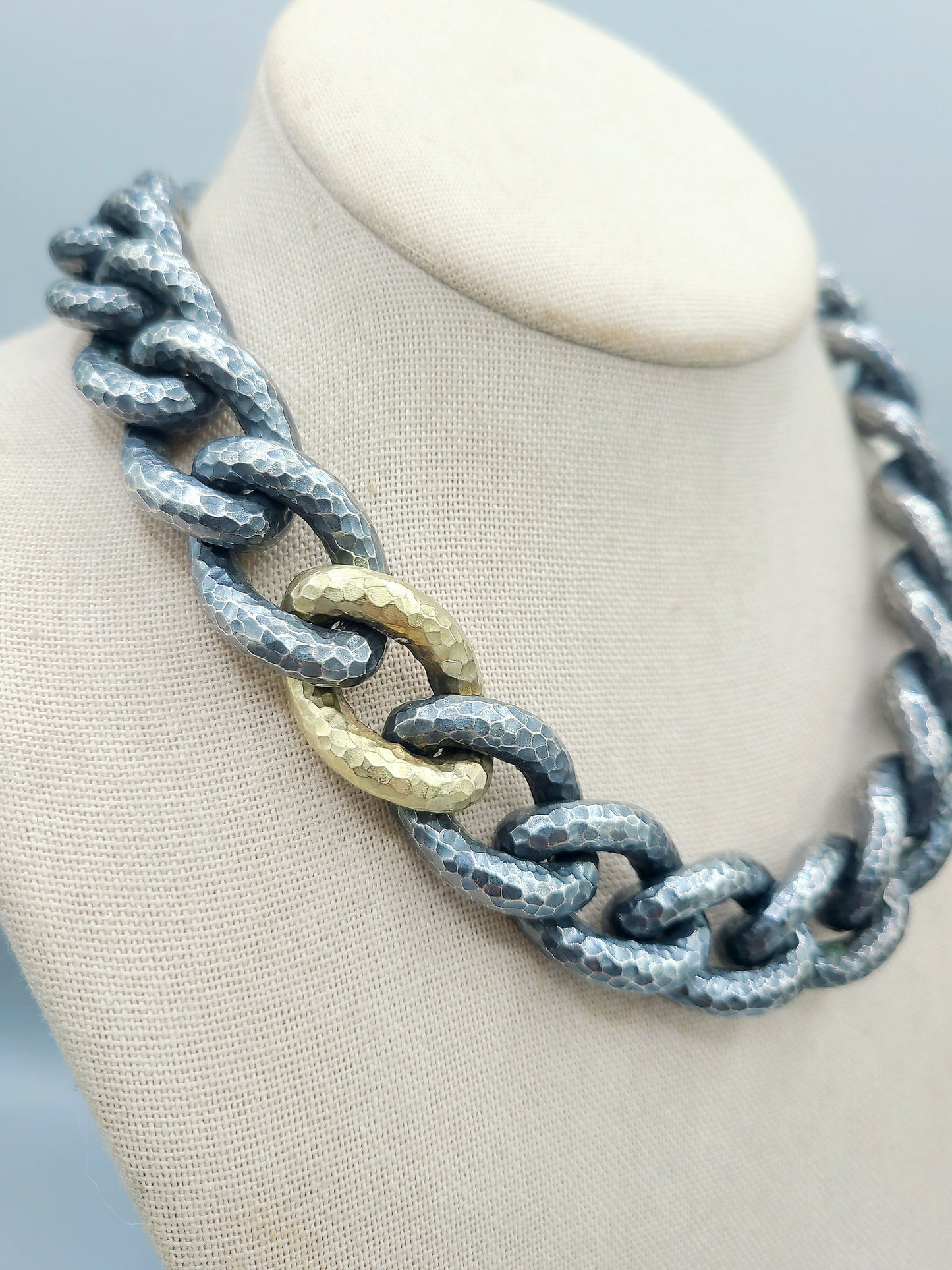 David Yurman Black Gold Hammered Curb Link Necklace AYW Luxury