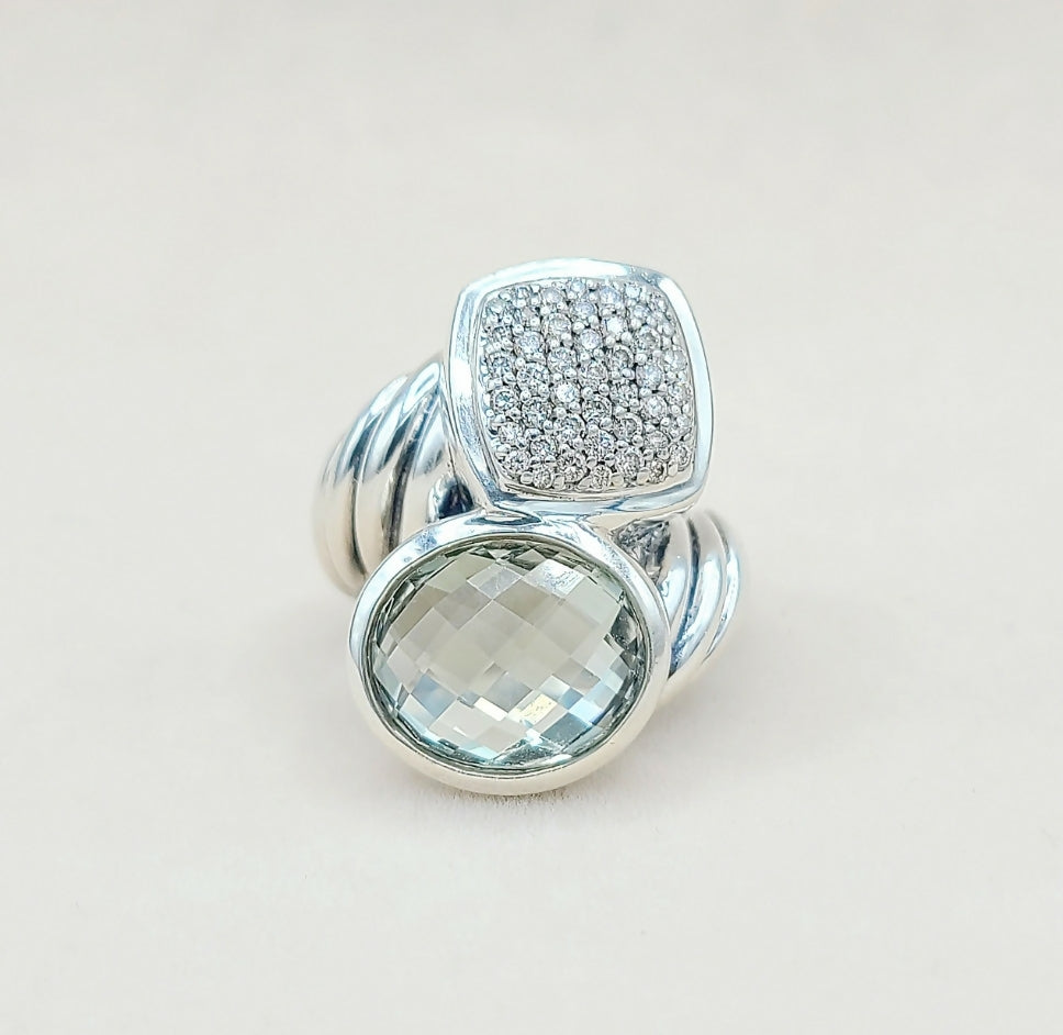 David Yurman Bypass Ring With Prasiolite and Diamond