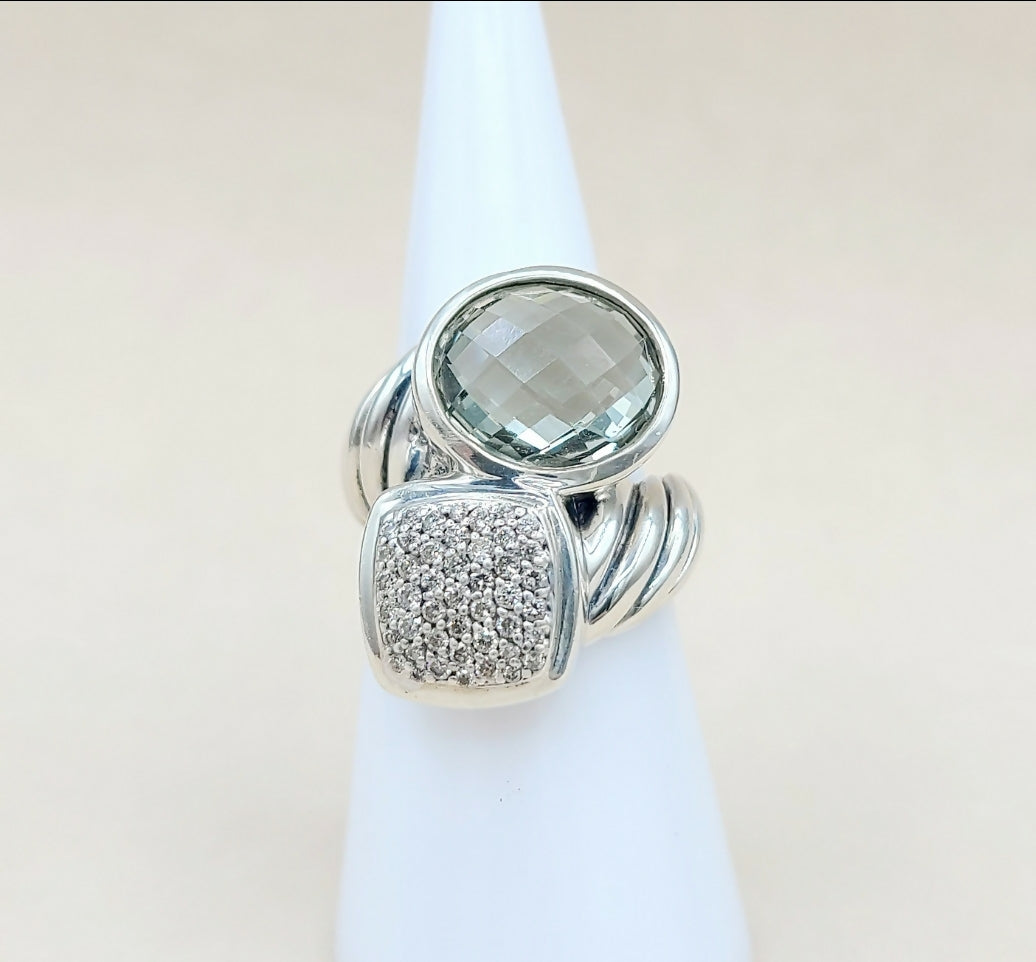 David Yurman Bypass Ring With Prasiolite and Diamond