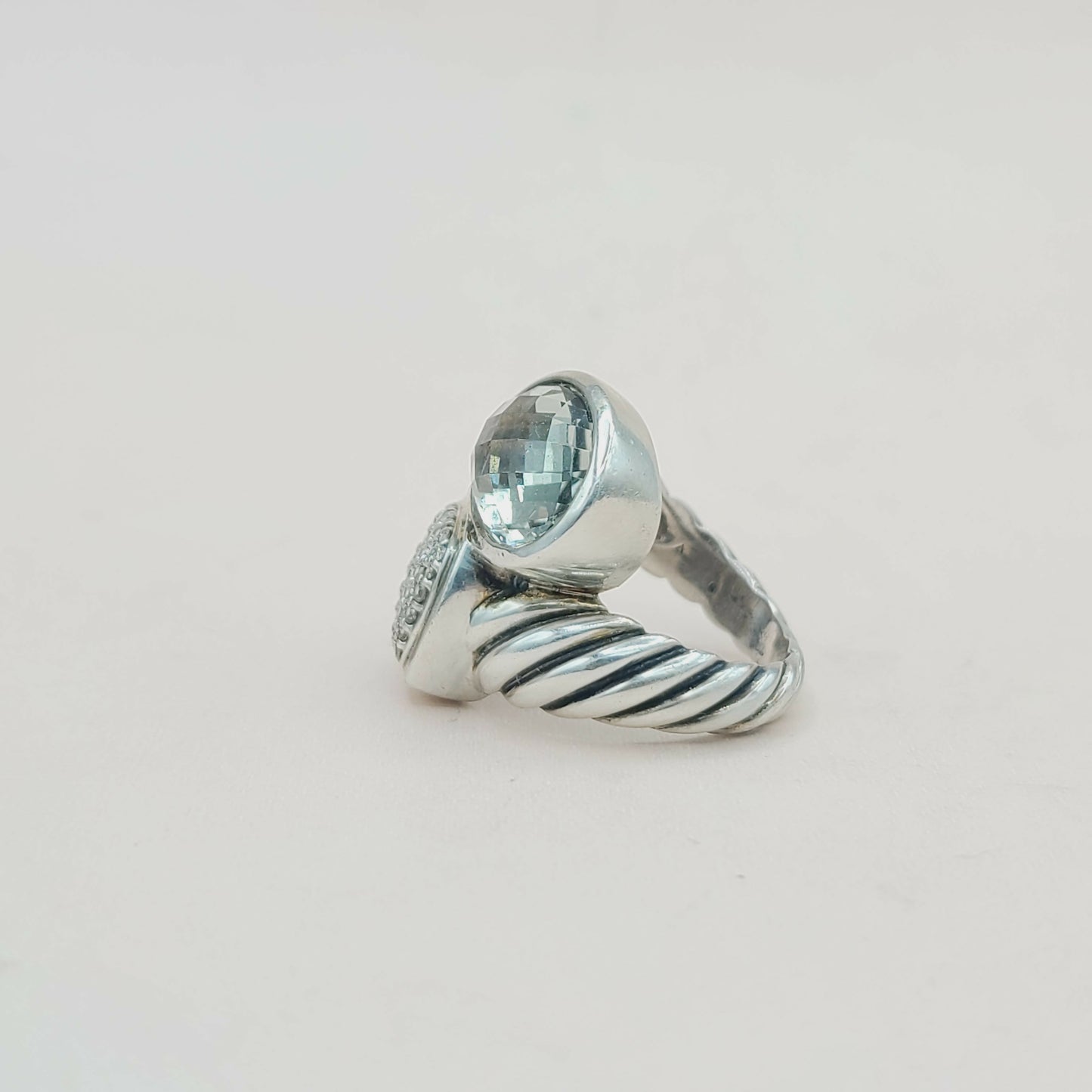 David Yurman Bypass Ring With Prasiolite and Diamond