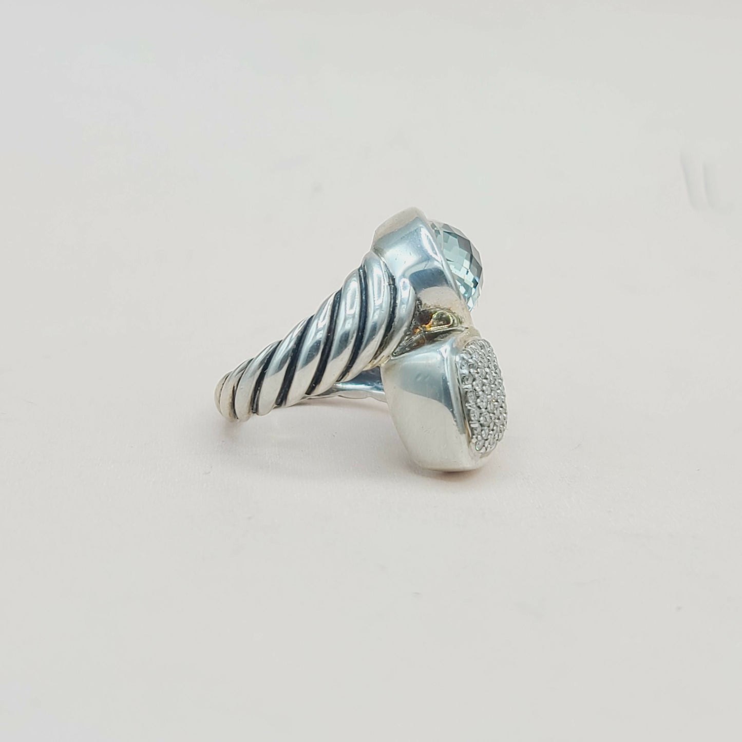 David Yurman Bypass Ring With Prasiolite and Diamond