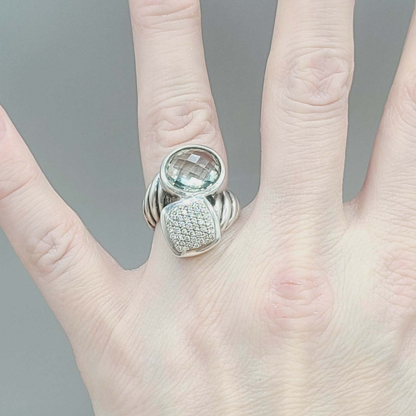 David Yurman Bypass Ring With Prasiolite and Diamond
