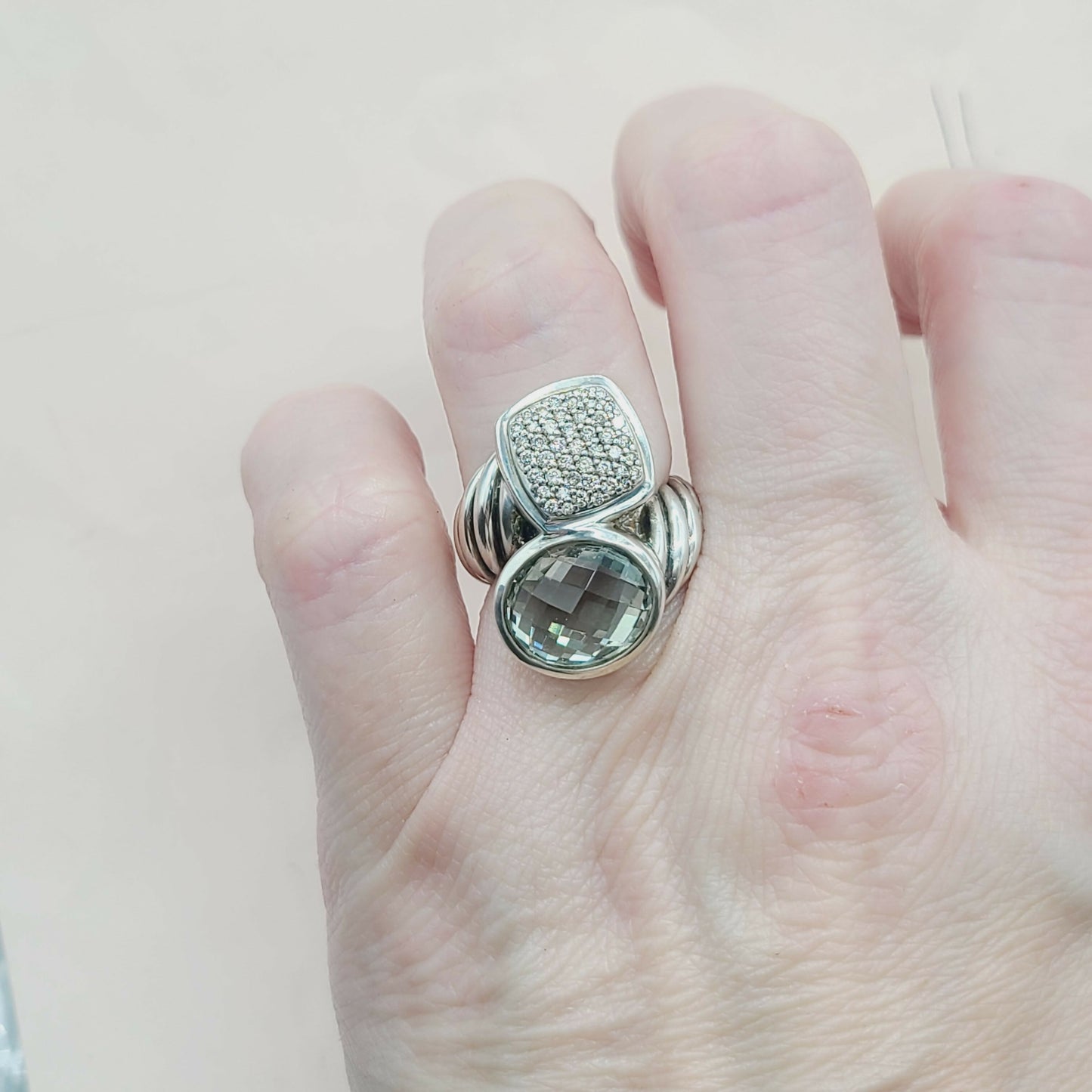 David Yurman Bypass Ring With Prasiolite and Diamond