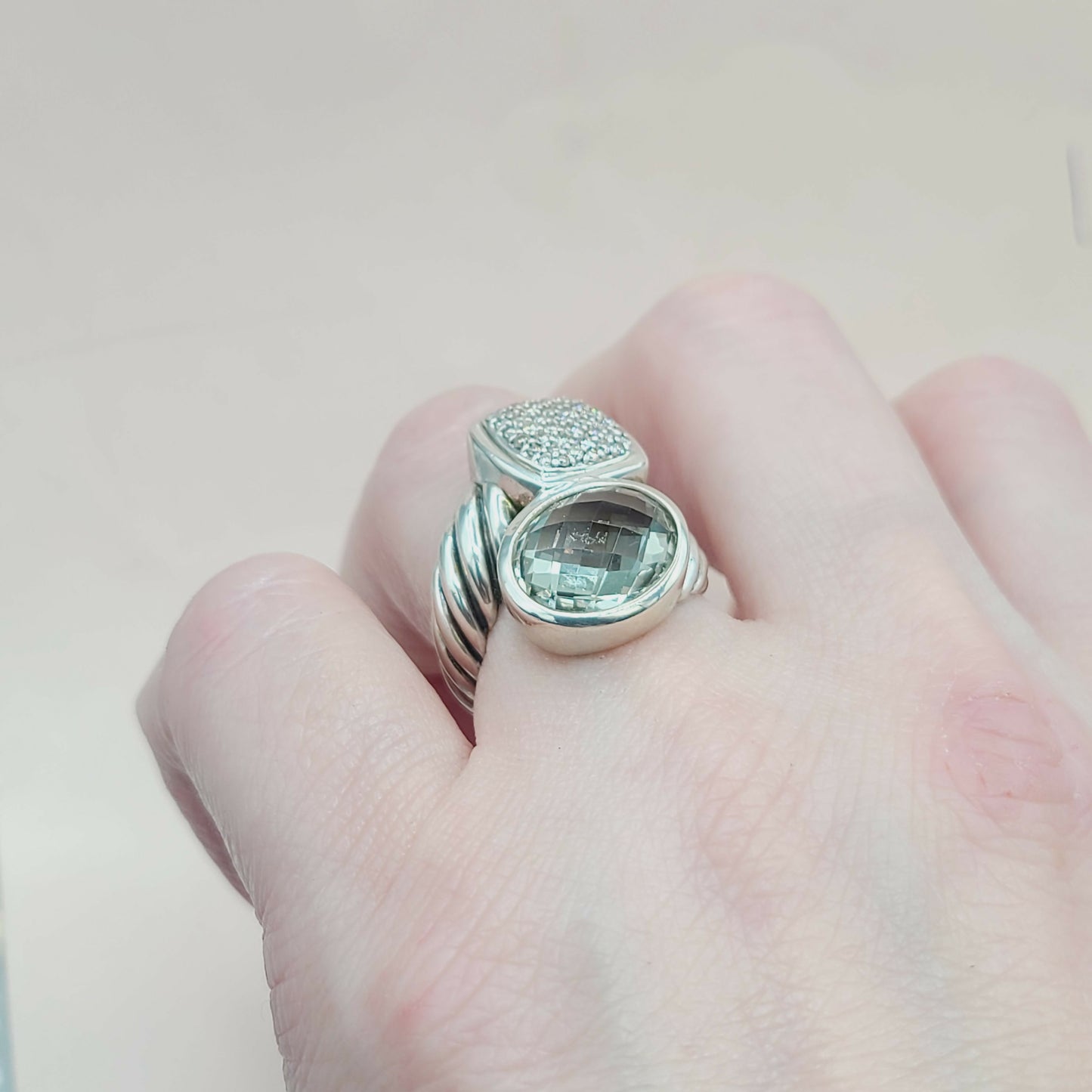 David Yurman Bypass Ring With Prasiolite and Diamond