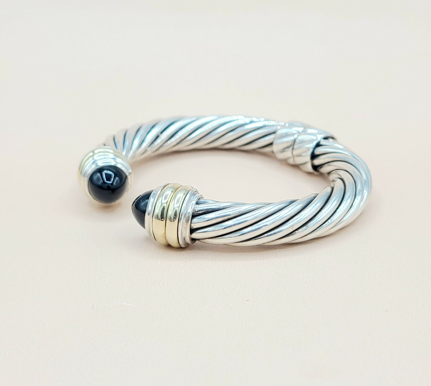 David Yurman 10mm Cable Black Onyx Bracelet Silver & Gold | Certified AYW Luxury #