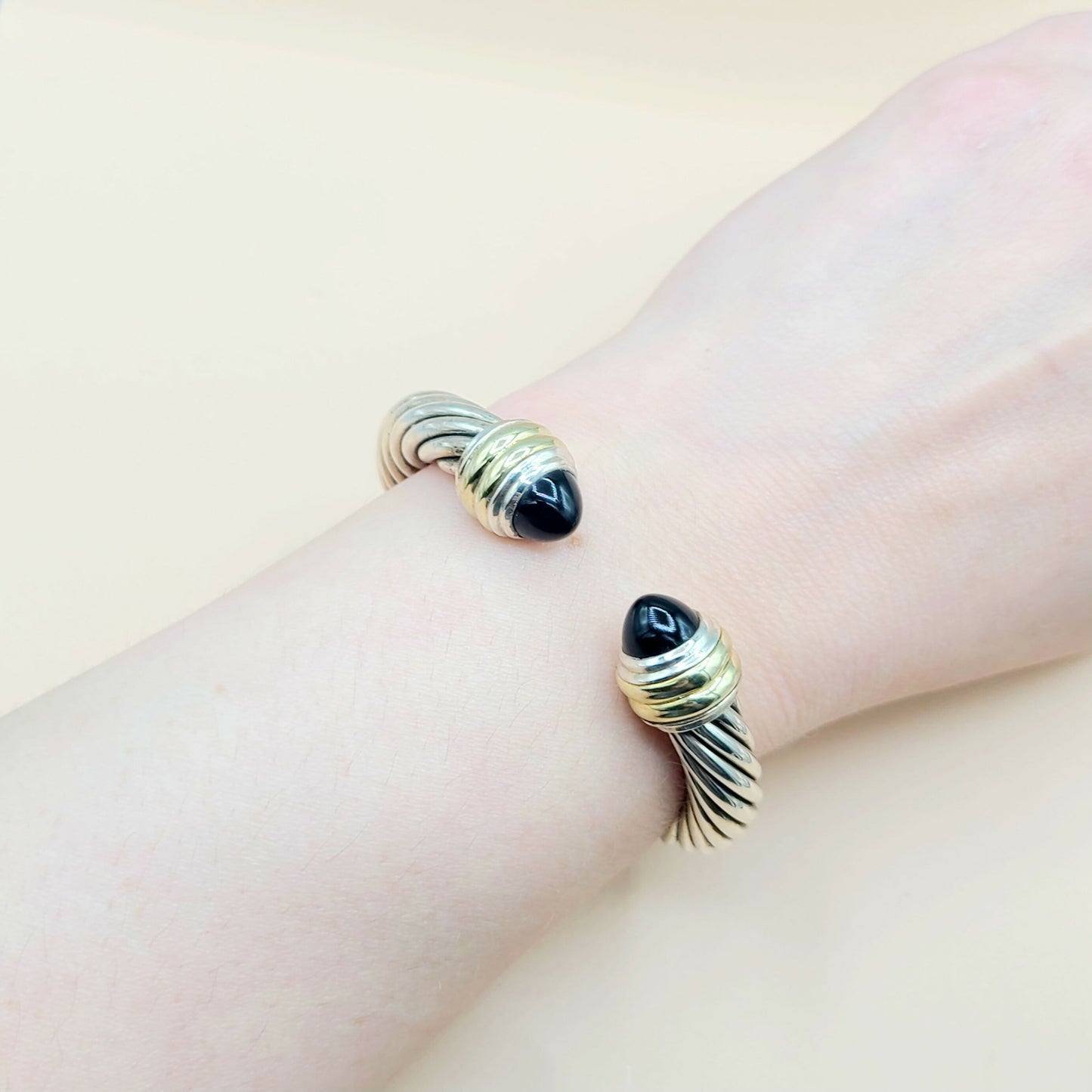 David Yurman 10mm Cable Black Onyx Bracelet Silver & Gold | Certified AYW Luxury #