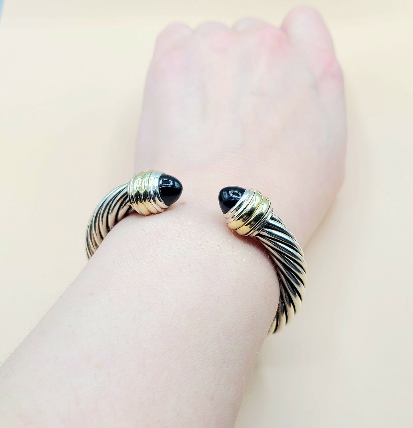 David Yurman 10mm Cable Black Onyx Bracelet Silver & Gold | Certified AYW Luxury #