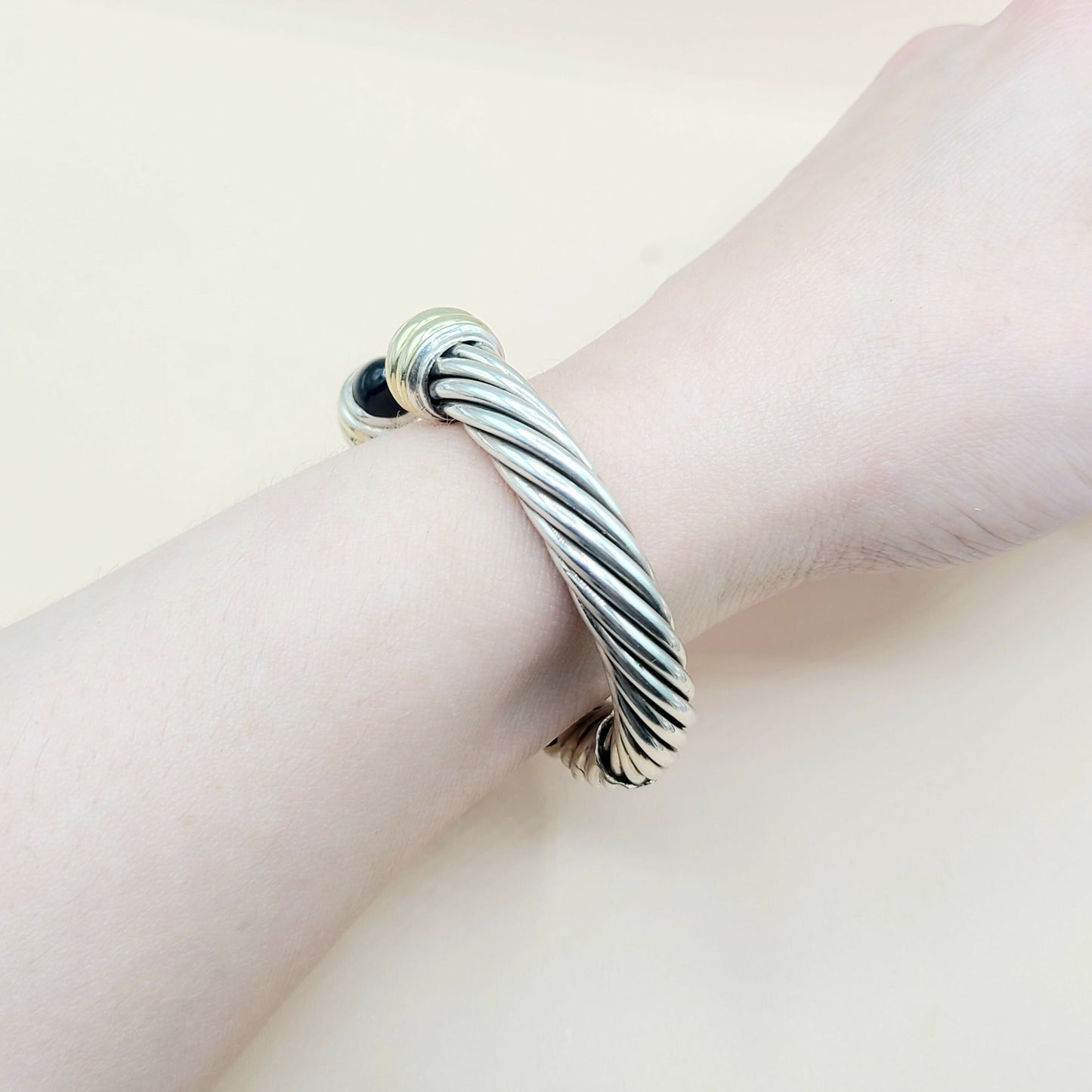David Yurman 10mm Cable Black Onyx Bracelet Silver & Gold | Certified AYW Luxury #