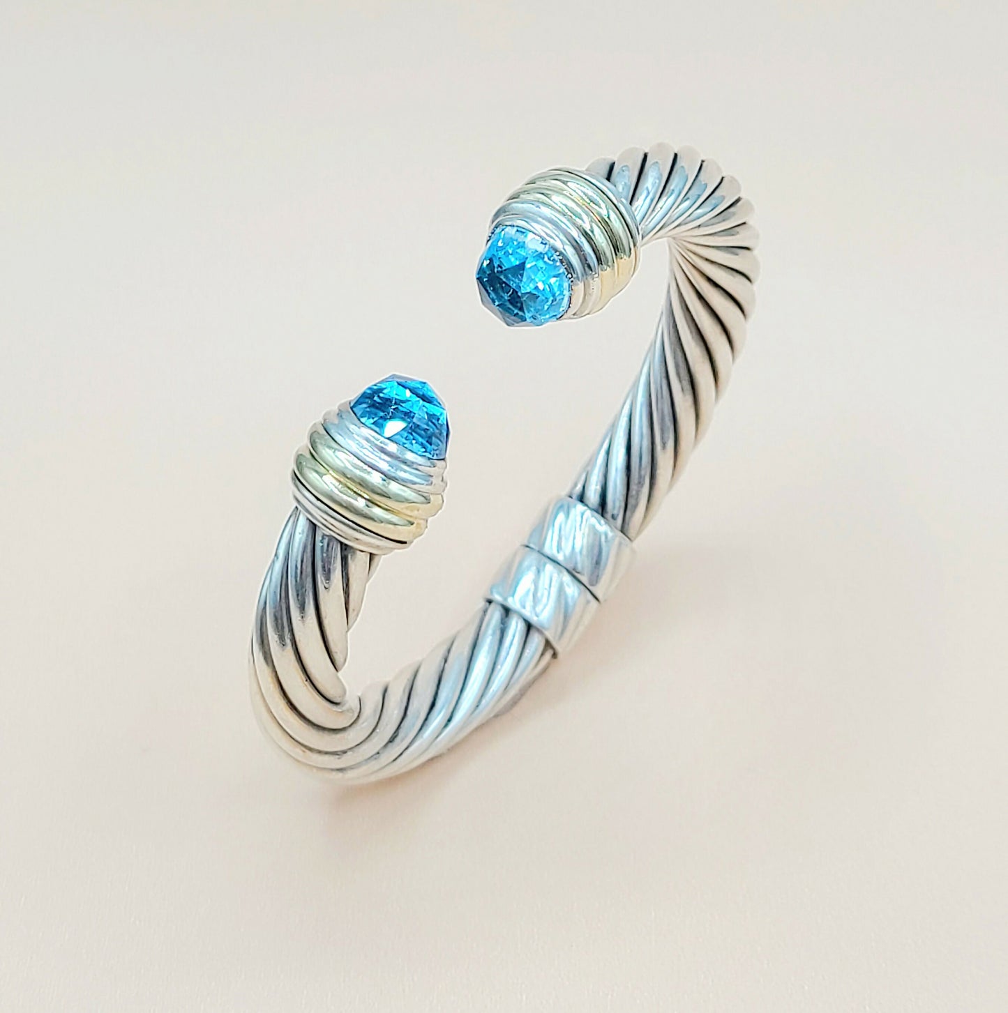 David Yurman 10mm Cable Blue Topaz Gold Bracelet Certified Pre-Owned AYW Luxury #