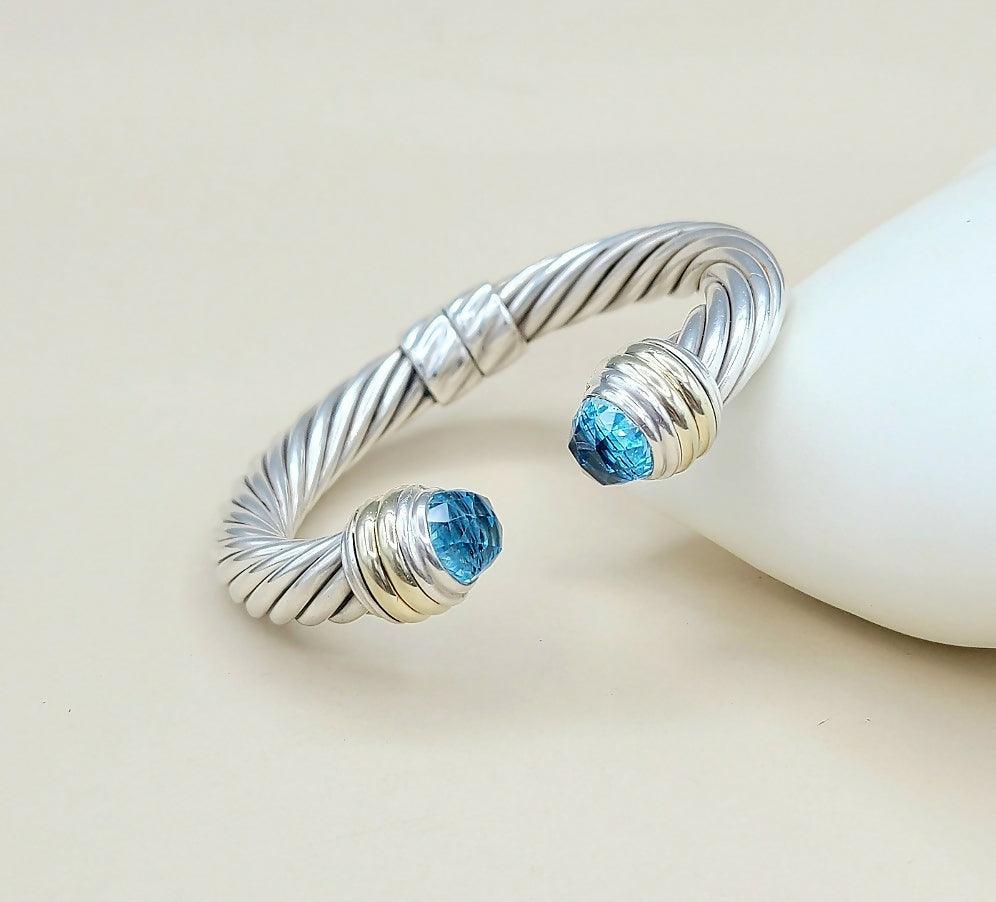 David Yurman 10mm Cable Blue Topaz Gold Bracelet Certified Pre-Owned AYW Luxury #