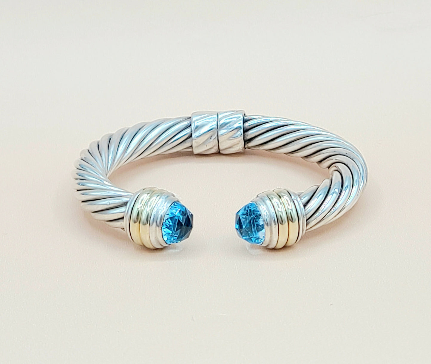 David Yurman 10mm Cable Blue Topaz Gold Bracelet Certified Pre-Owned AYW Luxury #