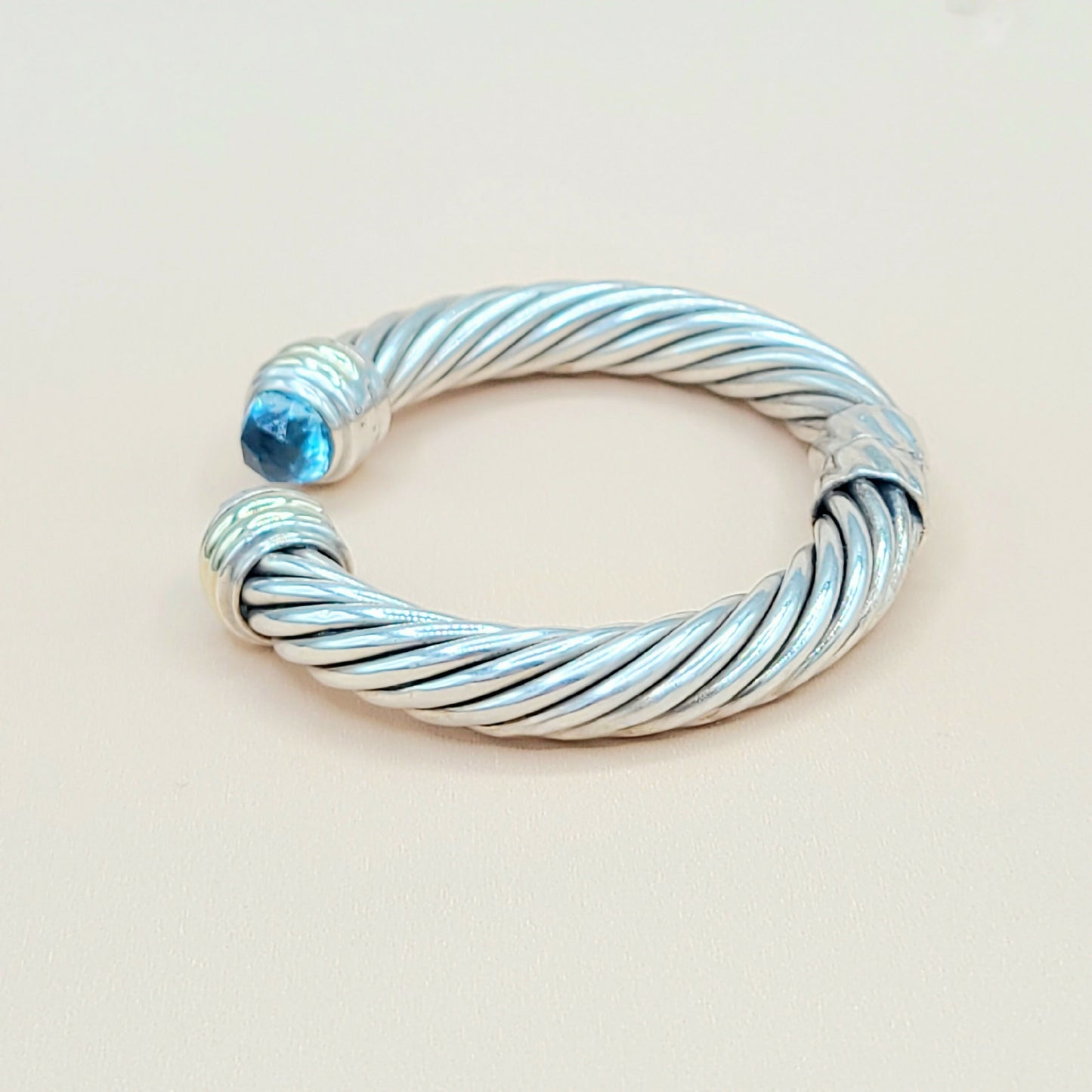 David Yurman 10mm Cable Blue Topaz Gold Bracelet Certified Pre-Owned AYW Luxury #