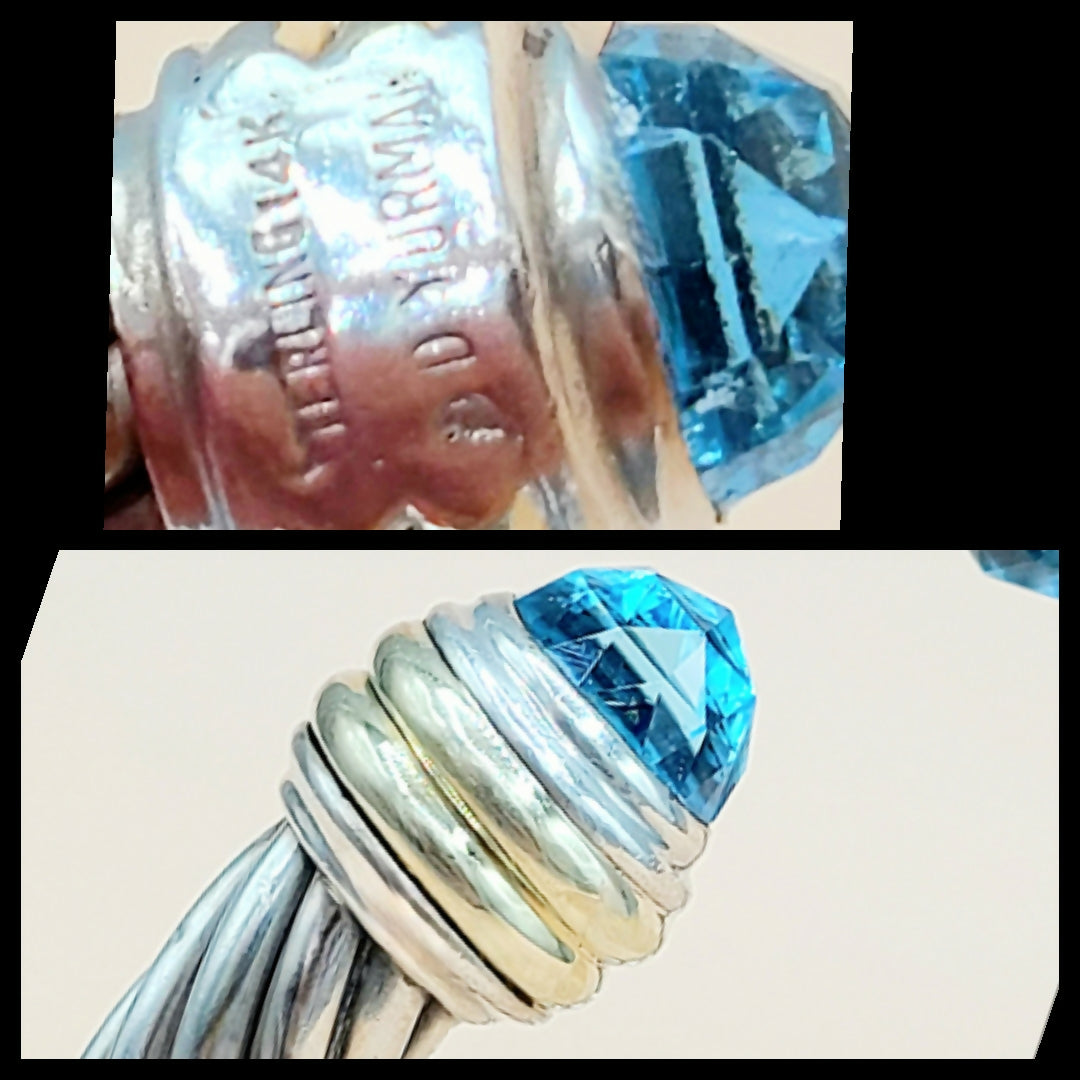 David Yurman 10mm Cable Blue Topaz Gold Bracelet Certified Pre-Owned AYW Luxury #
