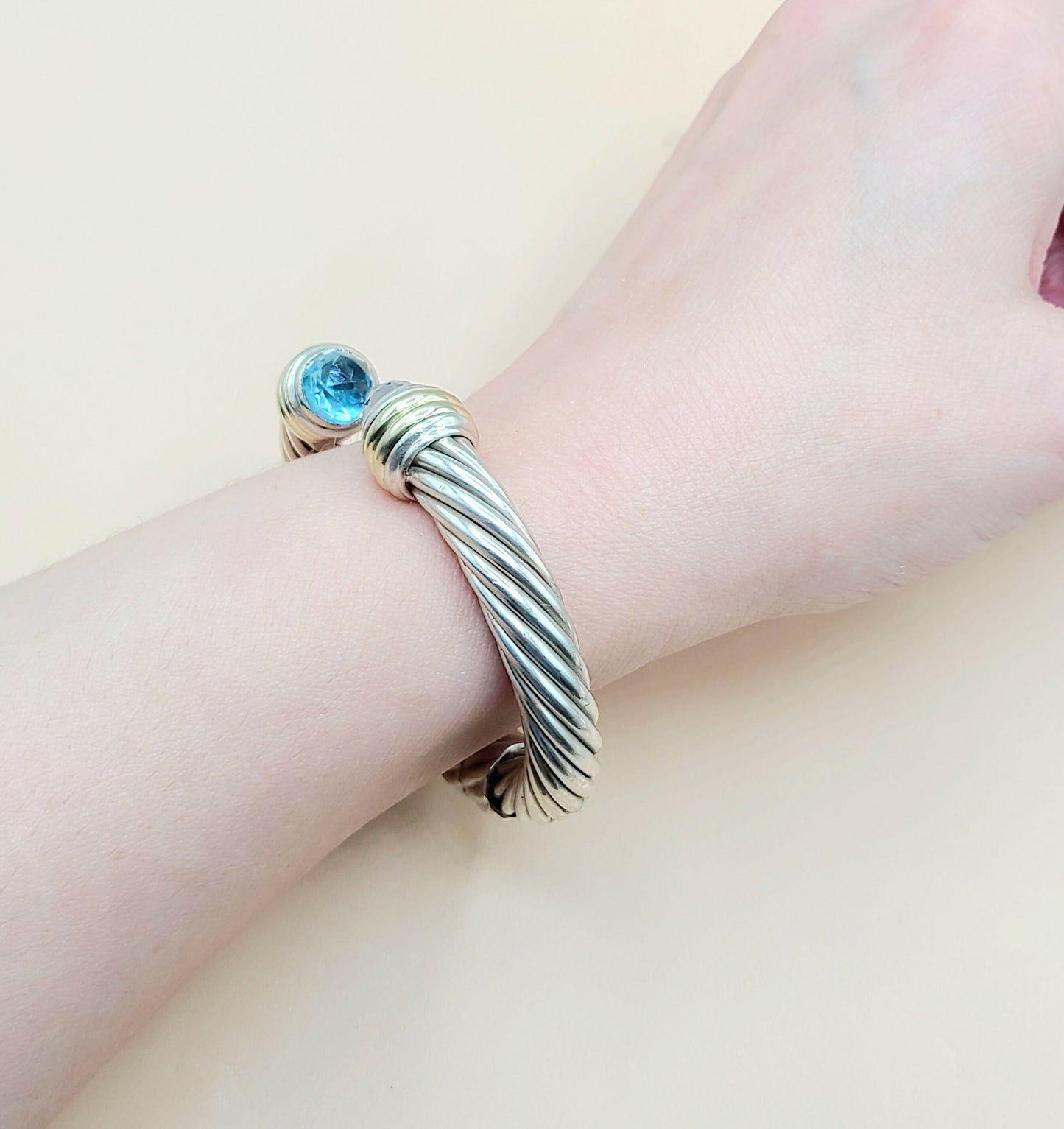 David Yurman 10mm Cable Blue Topaz Gold Bracelet Certified Pre-Owned AYW Luxury #