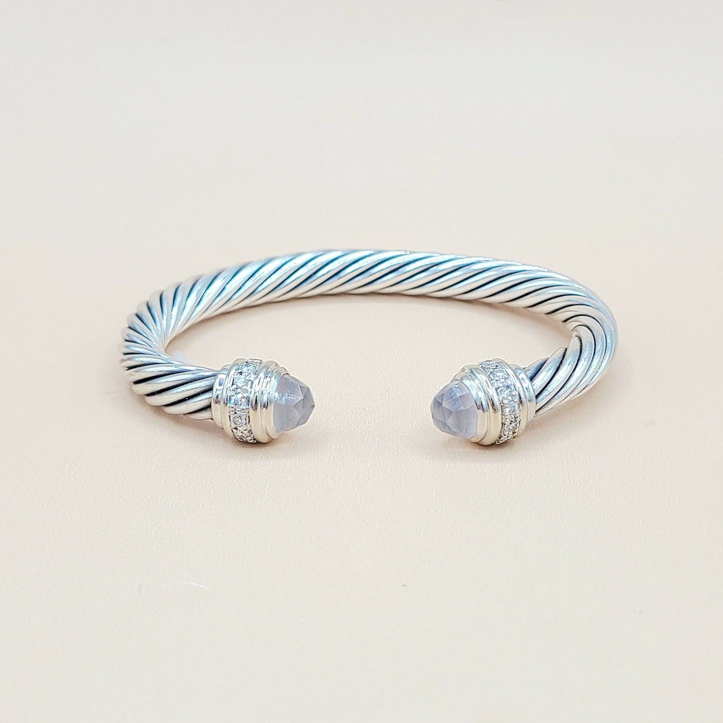 David Yurman 7mm Cable Rose Quartz Diamond Bracelet | Certified AYW Luxury #