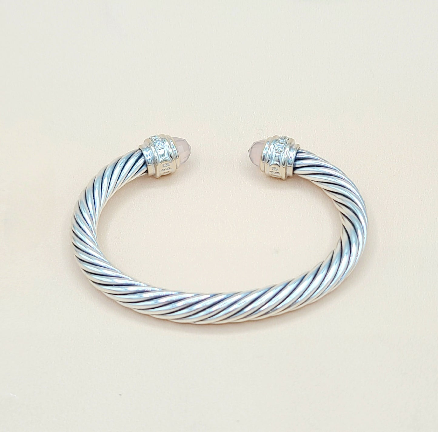 David Yurman 7mm Cable Rose Quartz Diamond Bracelet | Certified AYW Luxury #