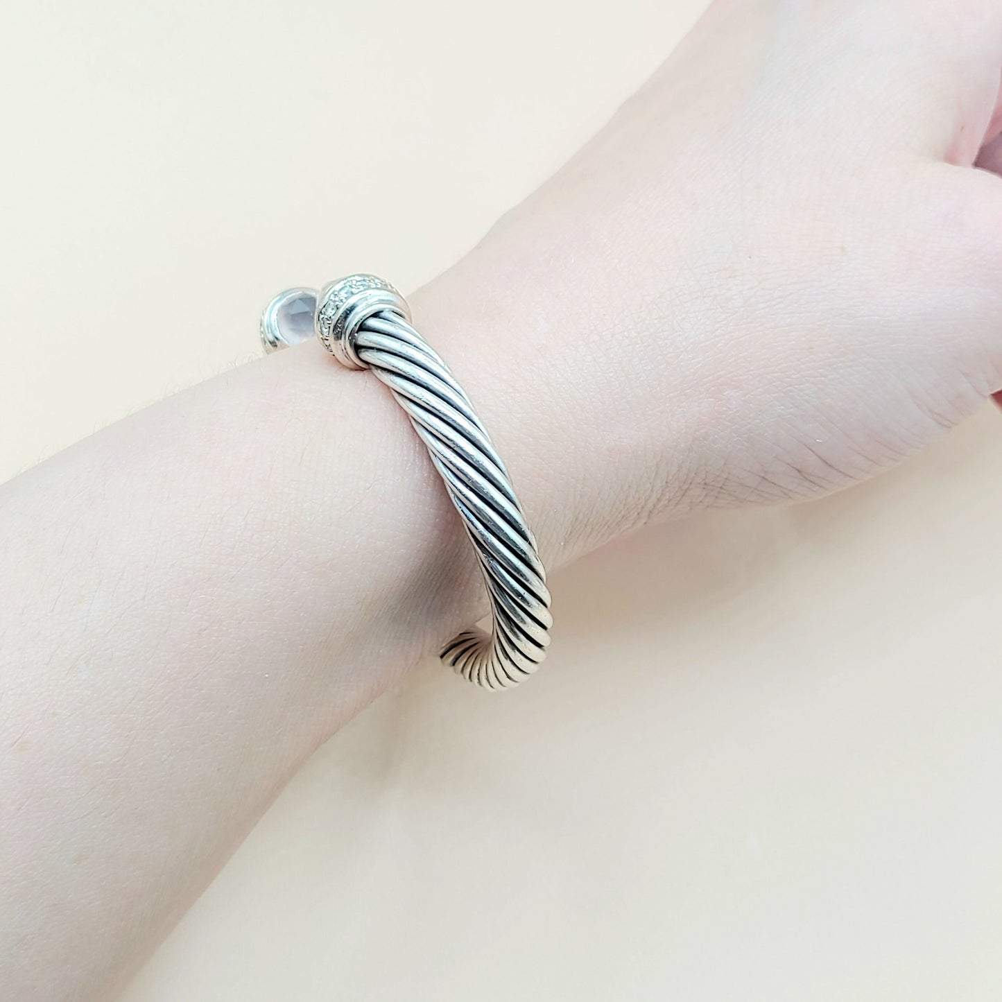David Yurman 7mm Cable Rose Quartz Diamond Bracelet | Certified AYW Luxury #