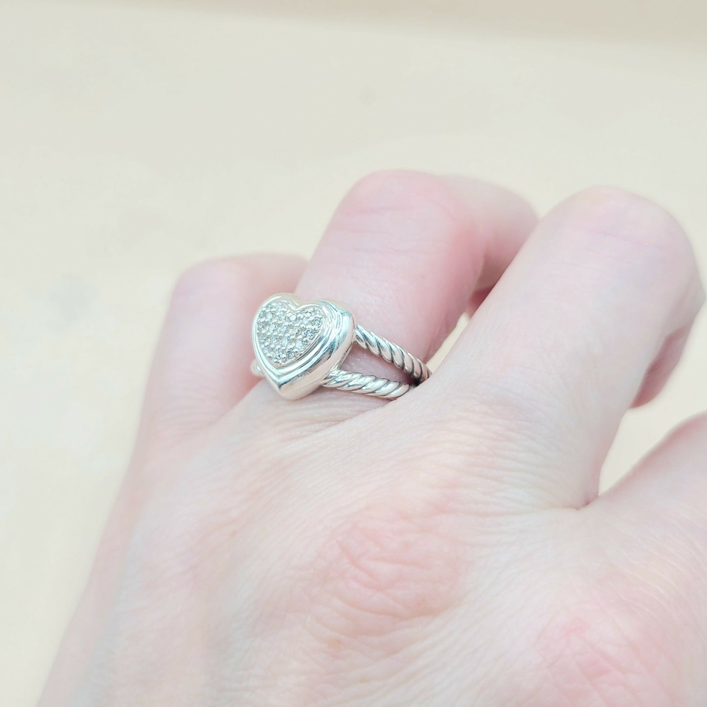 David Yurman Cable Heart Diamond Ring Silver | Certified Pre-Owned AYW Luxury #