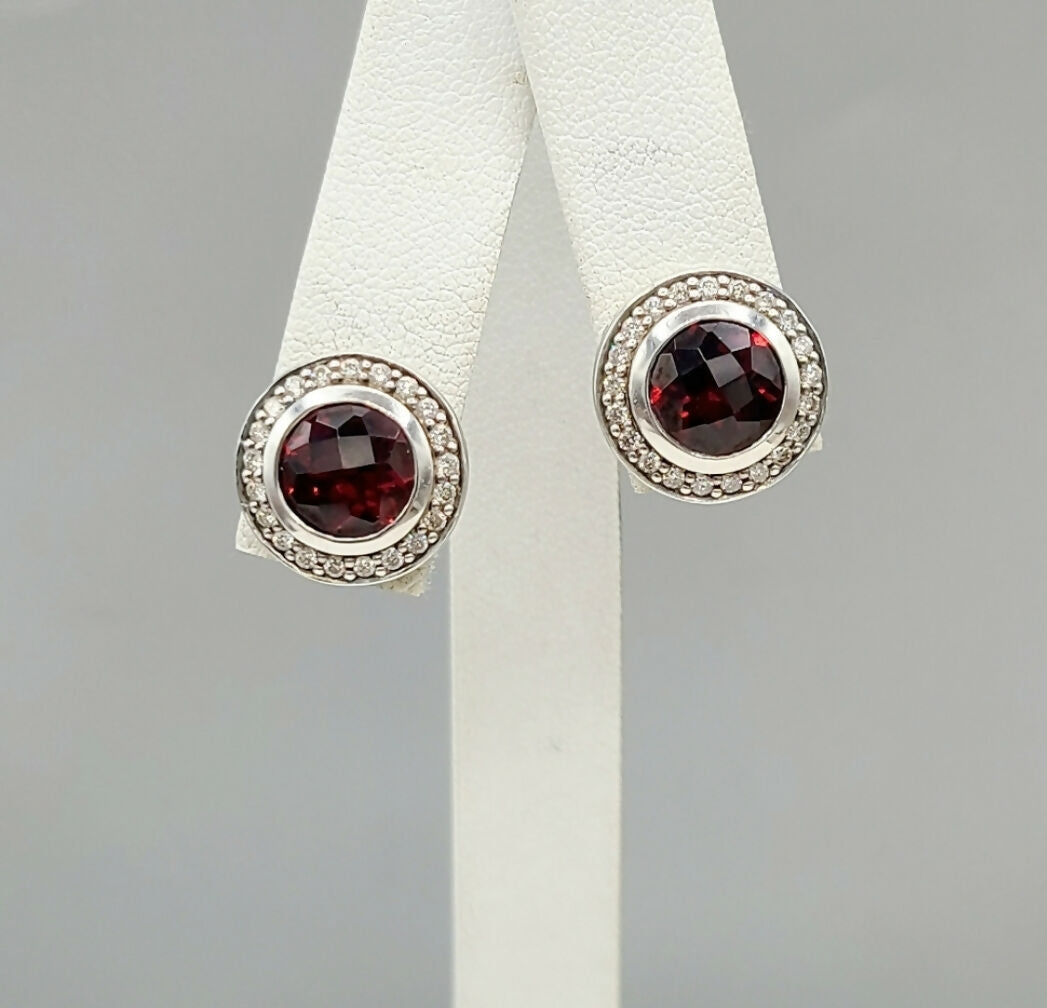 David Yurman Cerise Garnet Diamond Stud Earrings-