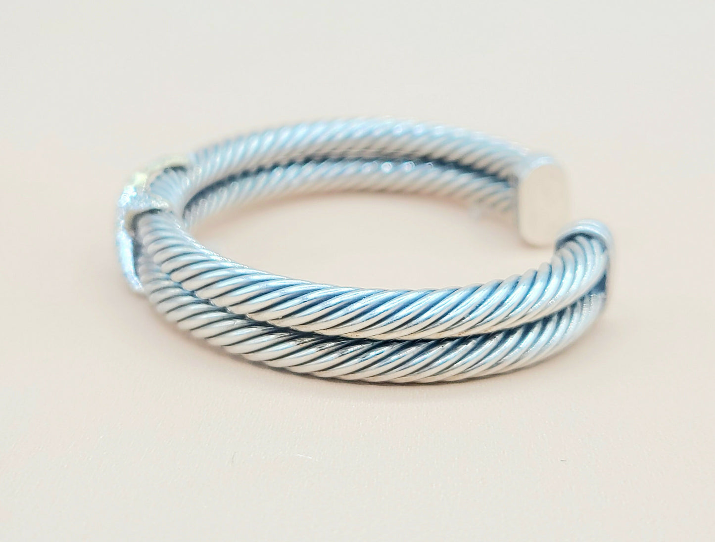 David Yurman Double Cable Diamond Gold X Bracelet Certified Pre-owned AYW Luxury #