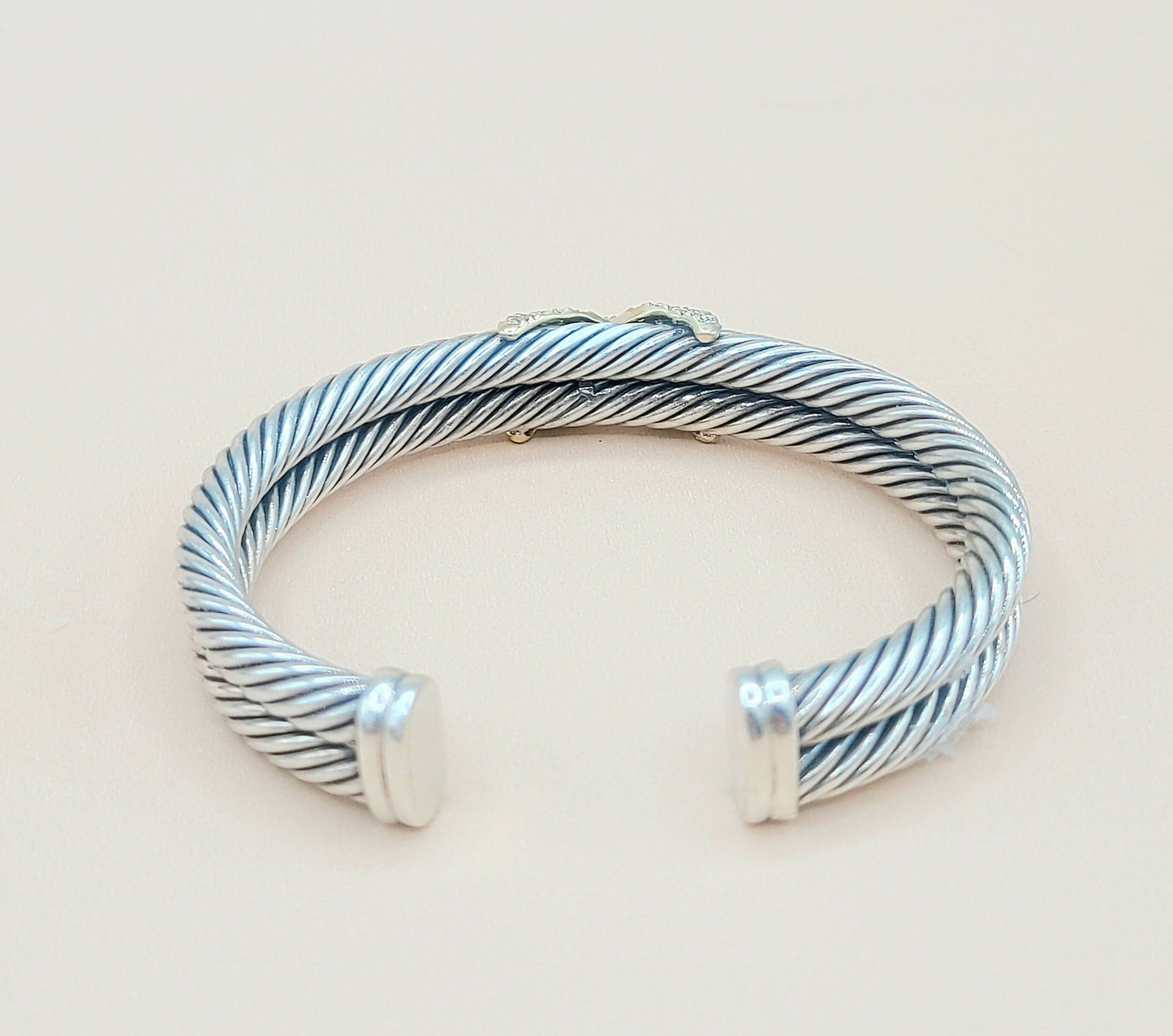 David Yurman Double Cable Diamond Gold X Bracelet Certified Pre-owned AYW Luxury #