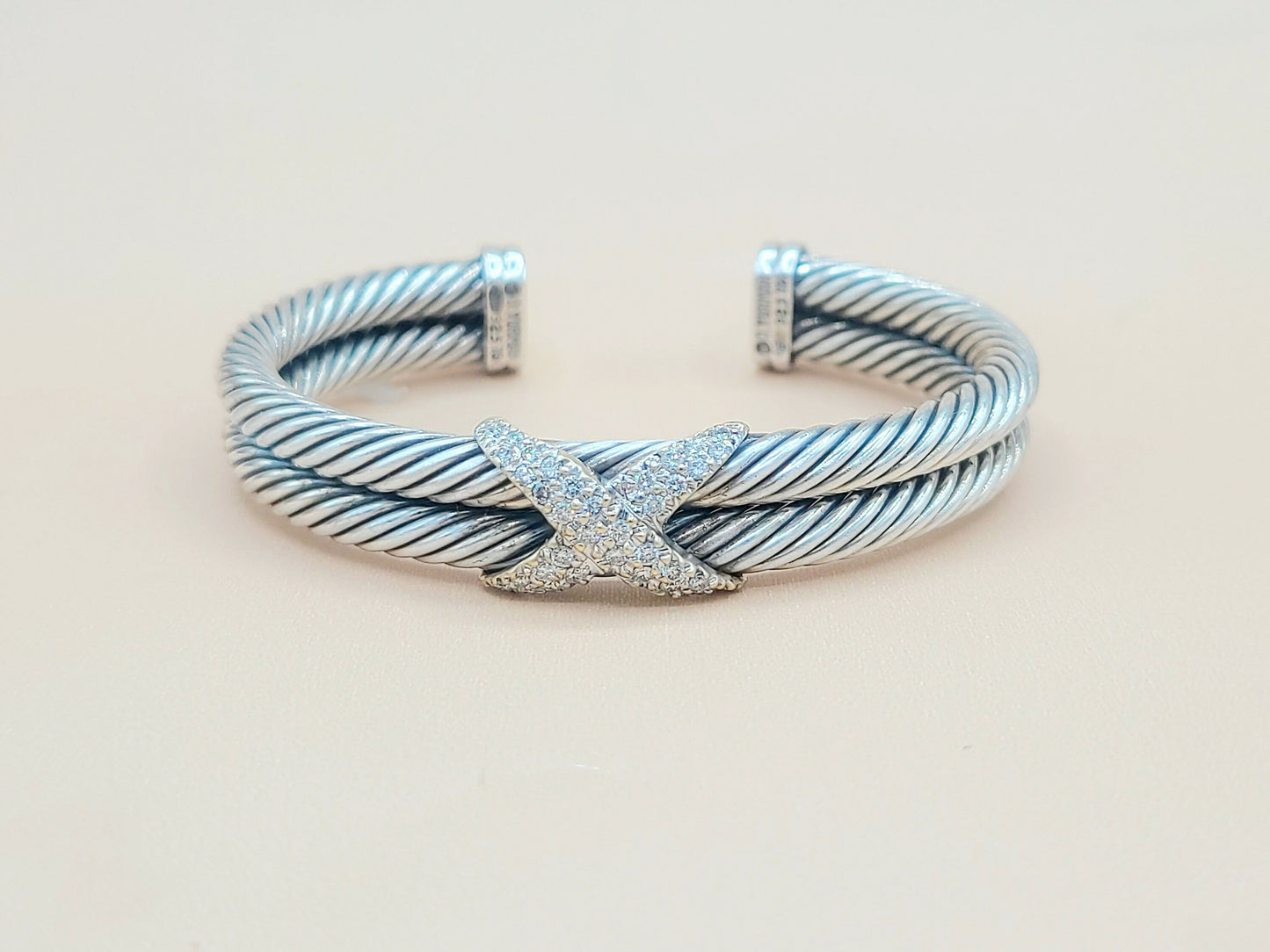 David Yurman Double Cable Diamond Gold X Bracelet Certified Pre-owned AYW Luxury #
