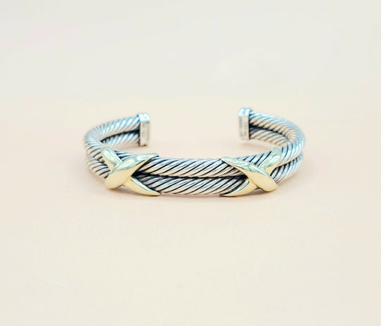 David Yurman Double Cable Station Double Gold X Bracelet