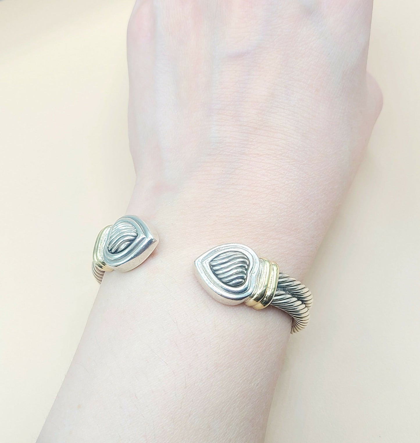 David Yurman Double Cable Heart Bracelet Silver & Gold | Certified AYW Luxury #