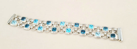 David Yurman Double Row Blue Topaz Renaissance Link Bracelet