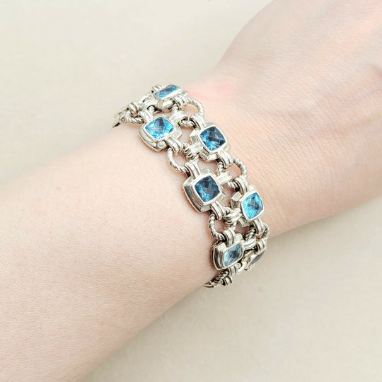 David Yurman Double Row Blue Topaz Renaissance Link Bracelet