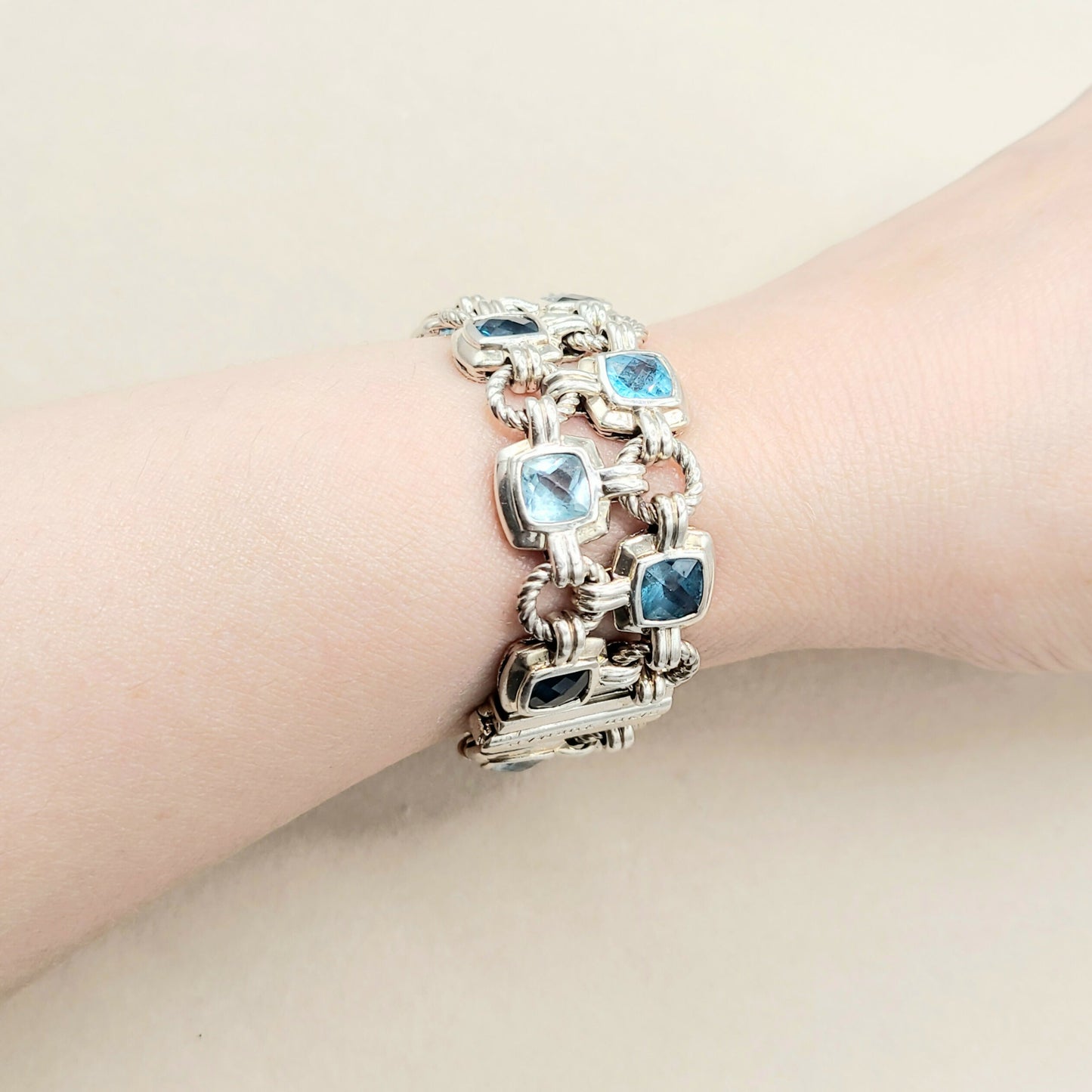 David Yurman Double Row Renaissance Blue Topaz Bracelet | Certified AYW Luxury #