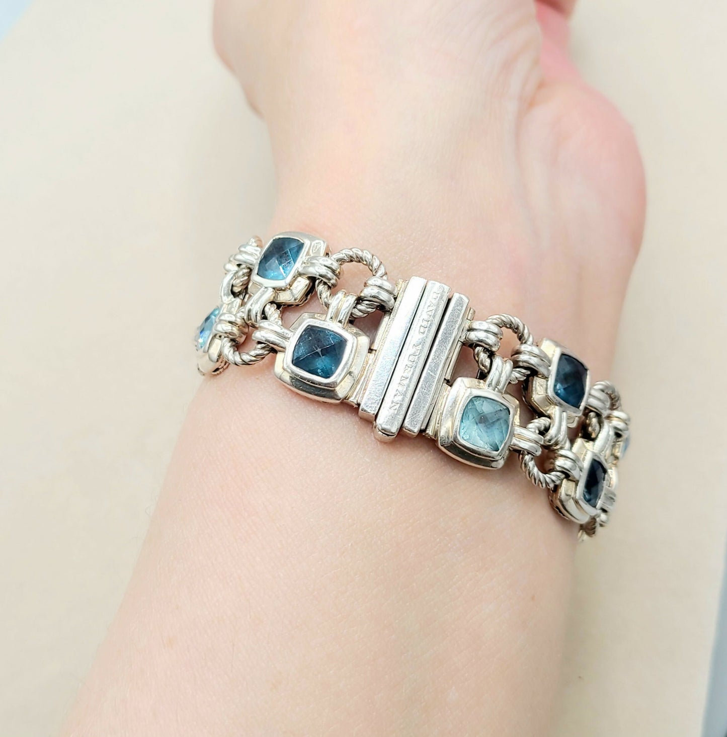 David Yurman Double Row Renaissance Blue Topaz Bracelet | Certified AYW Luxury #