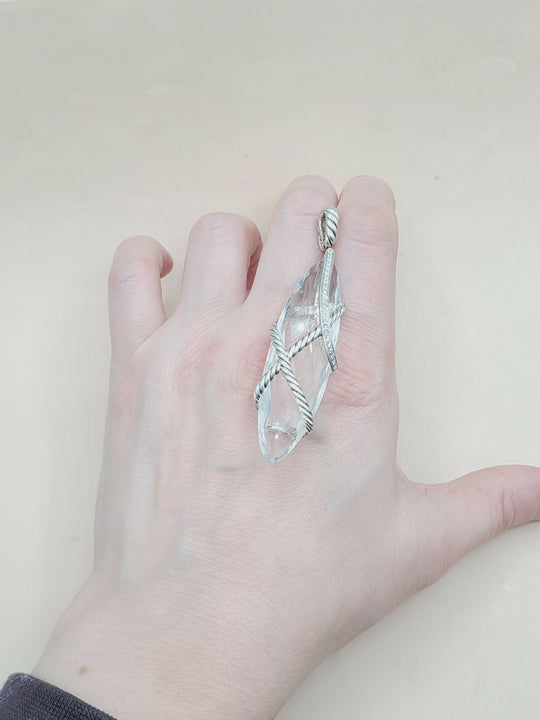 David Yurman Extra Large Cable Wrap White Topaz Diamond Pendant Enhancer